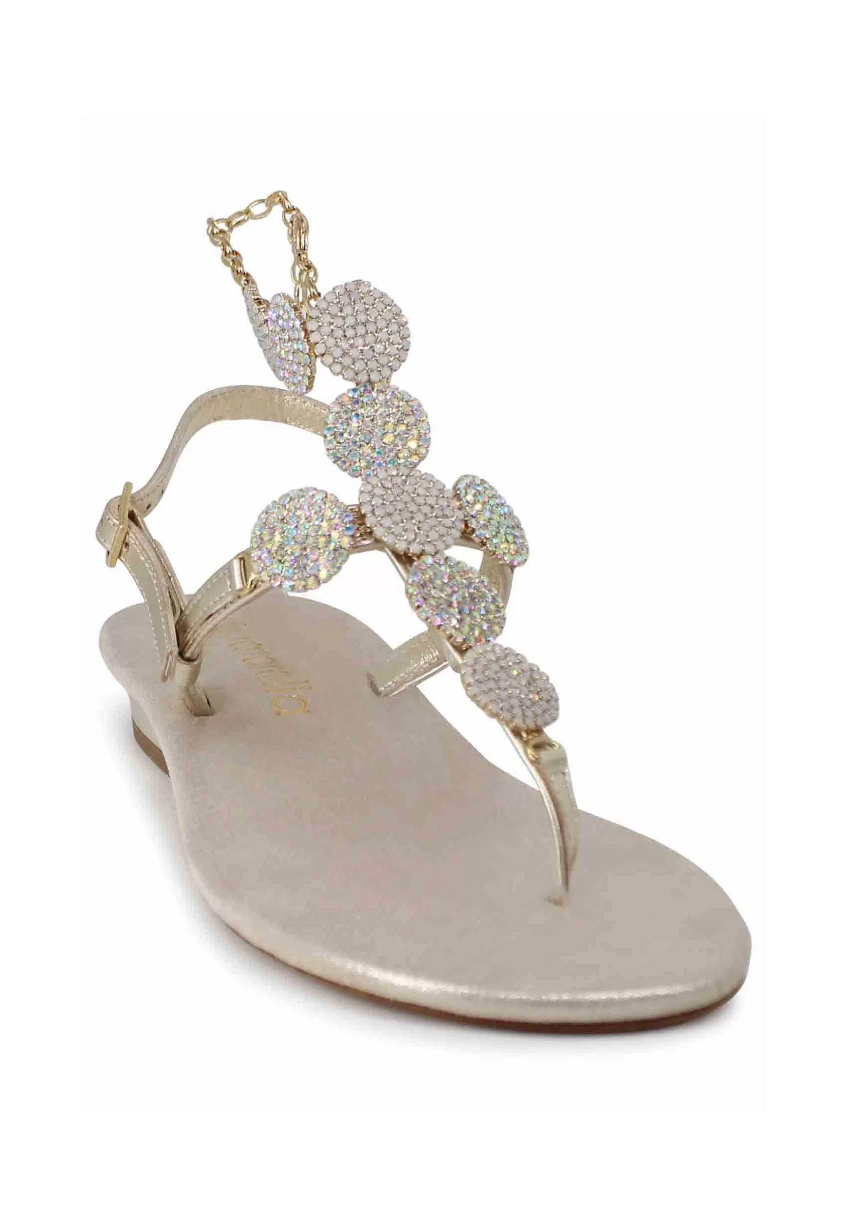Sandali Donna Infradito Gioiello In Pelle Platino Con Tacco Basso Argento** Shop