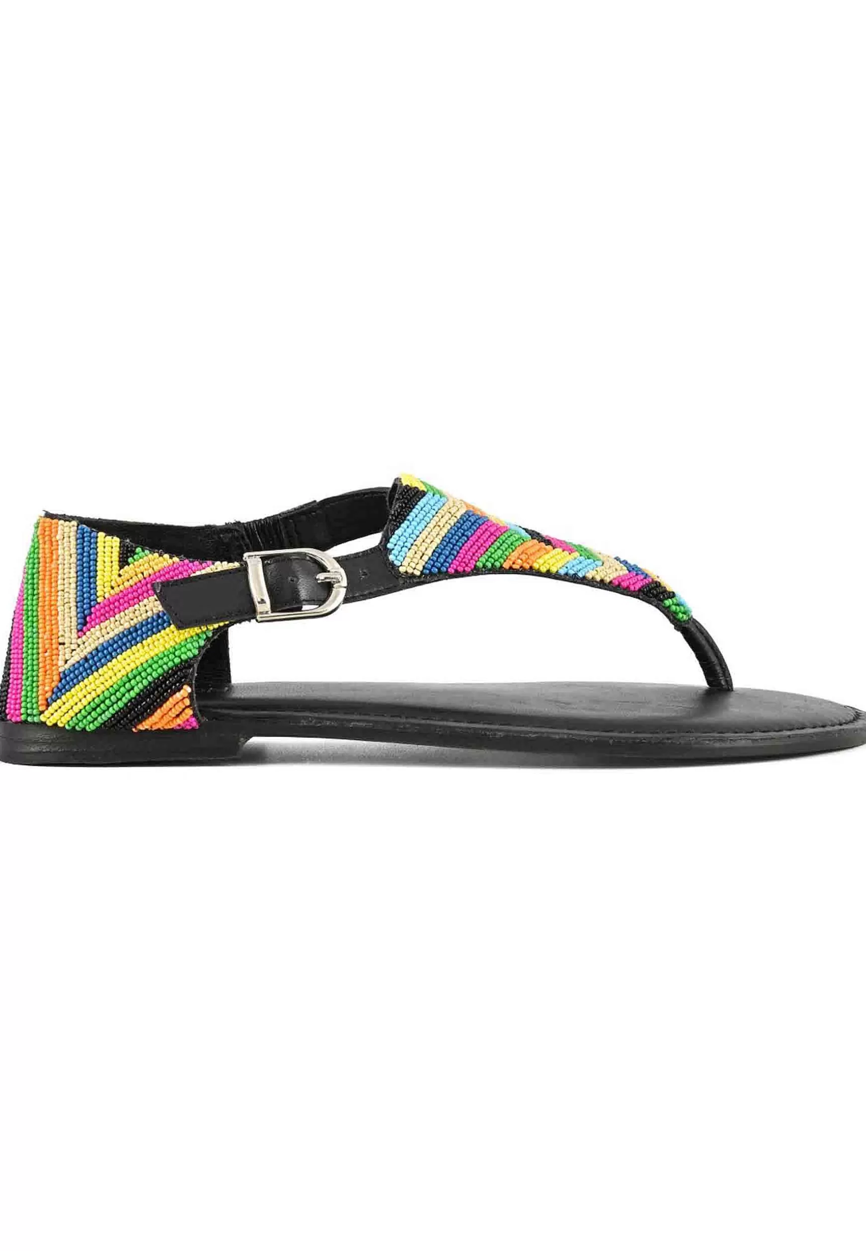 Sandali Donna Infradito In Pelle Nera Con Tallone Chiuso E Tacco Basso*Coral Blue Best