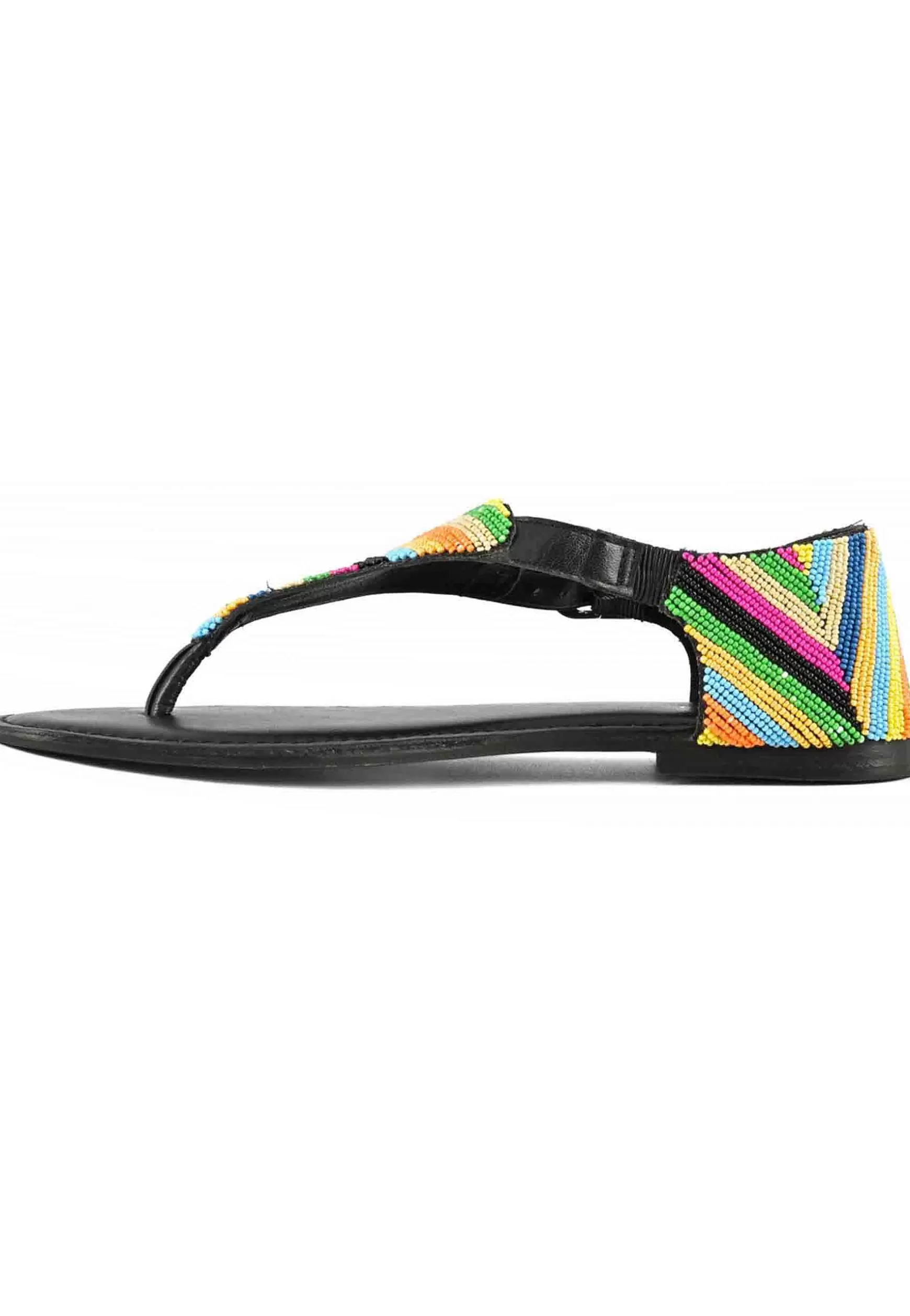 Sandali Donna Infradito In Pelle Nera Con Tallone Chiuso E Tacco Basso*Coral Blue Best