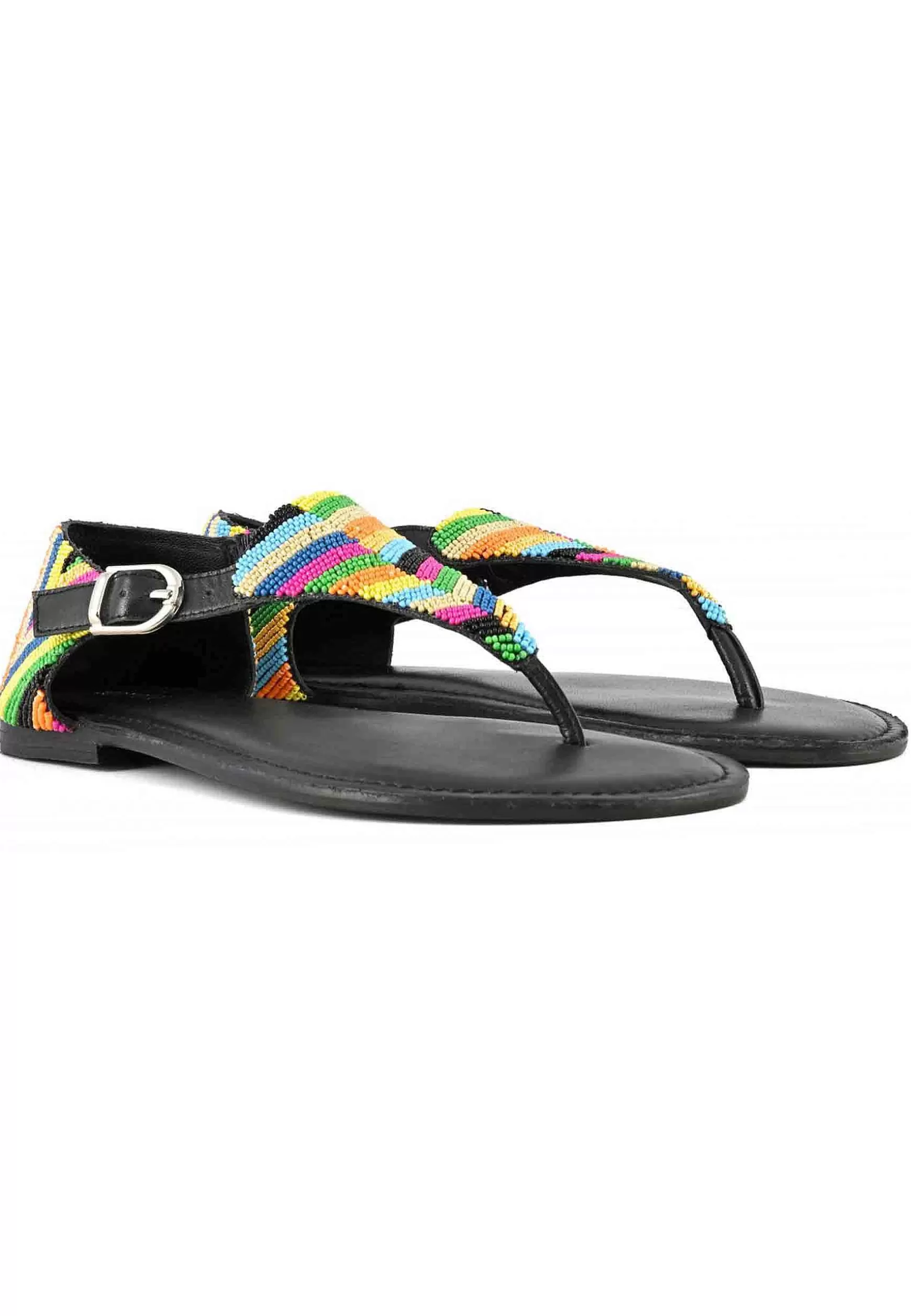 Sandali Donna Infradito In Pelle Nera Con Tallone Chiuso E Tacco Basso*Coral Blue Best