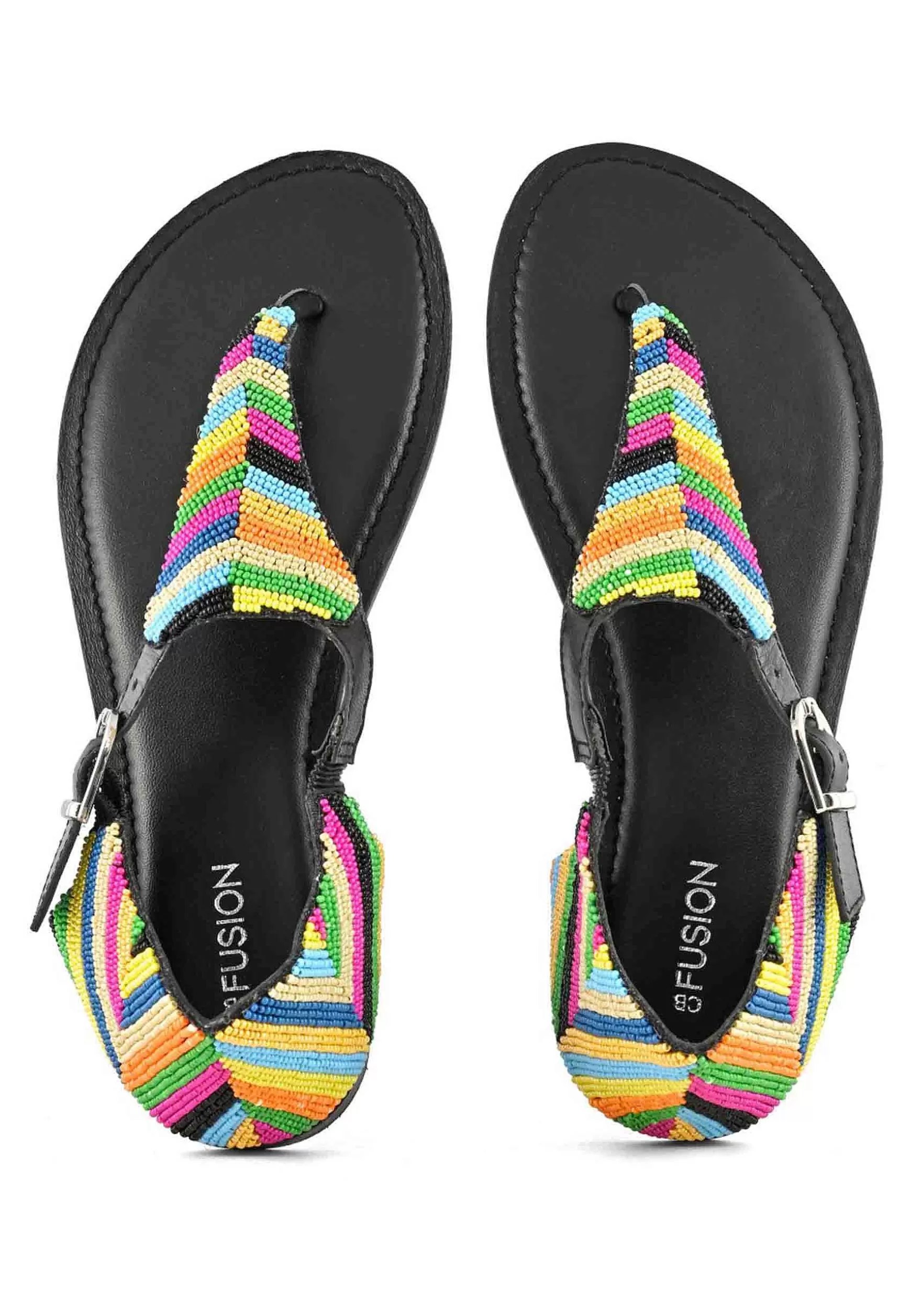 Sandali Donna Infradito In Pelle Nera Con Tallone Chiuso E Tacco Basso*Coral Blue Best