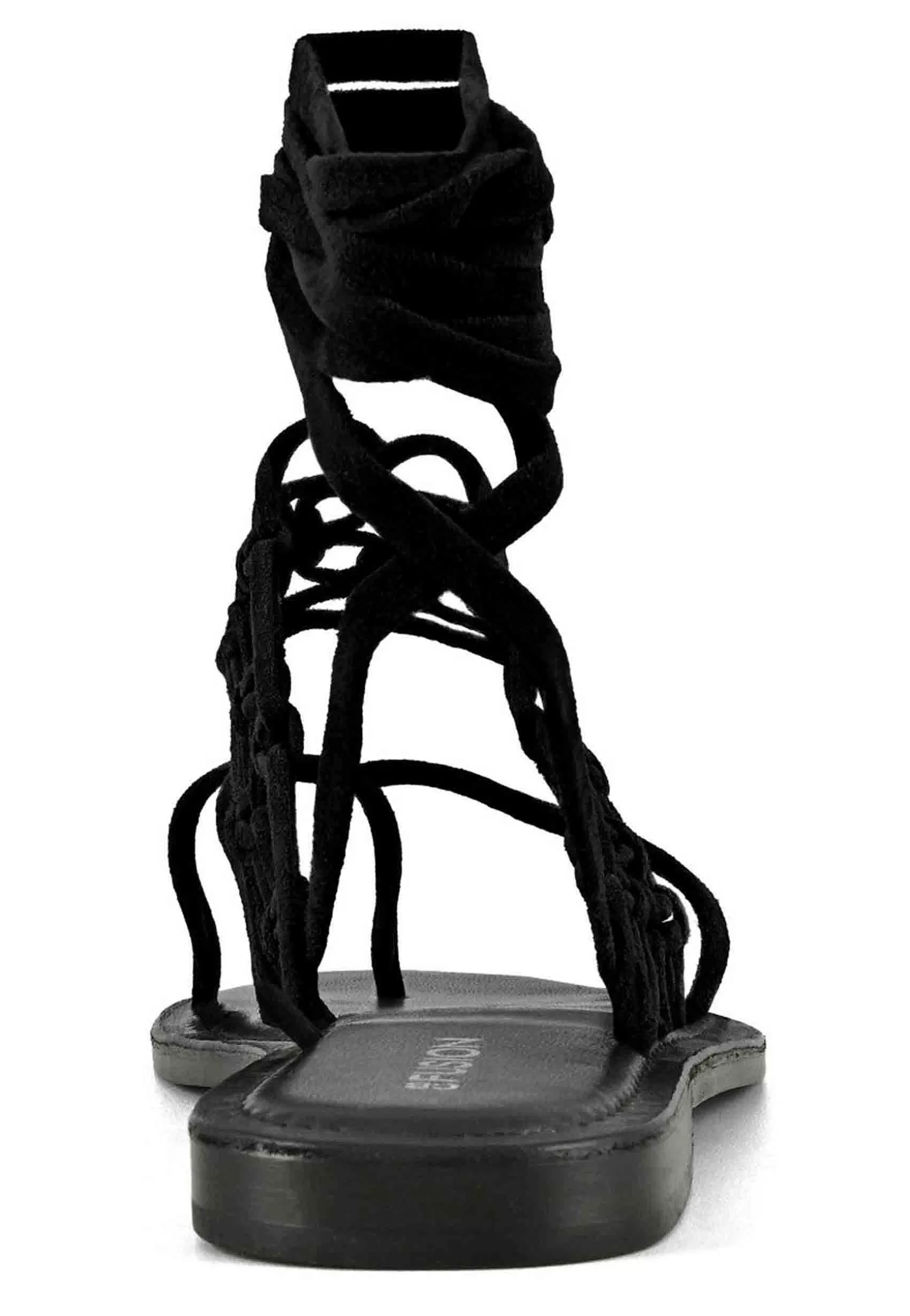 Sandali Donna Infradito Nodi In Camoscio Nero Con Laccetti Alla Caviglia*Coral Blue New