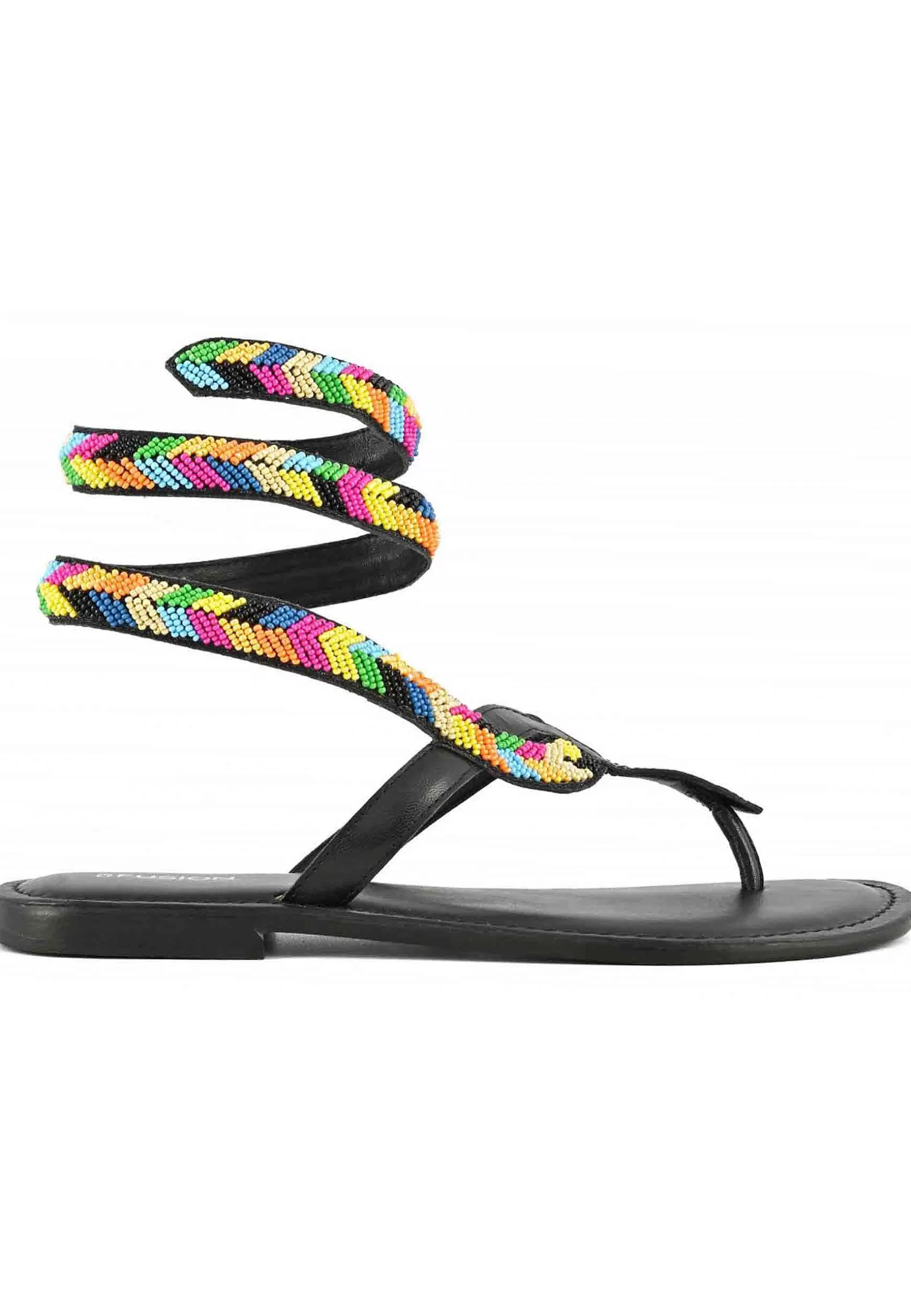 Sandali Donna Infradito Wrap Up In Pelle Nera Con Perline E Cavigliera*Coral Blue Best Sale