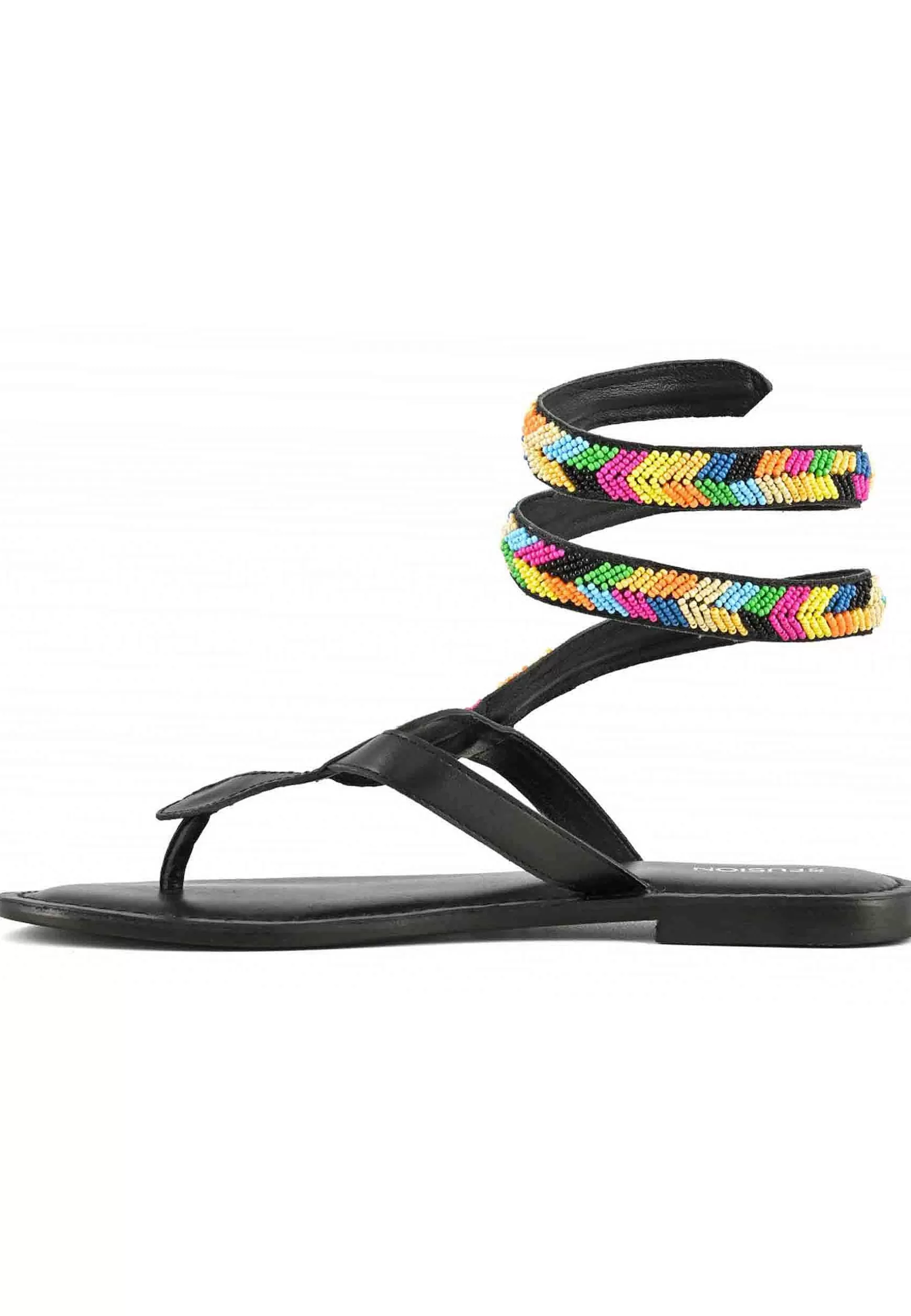 Sandali Donna Infradito Wrap Up In Pelle Nera Con Perline E Cavigliera*Coral Blue Best Sale