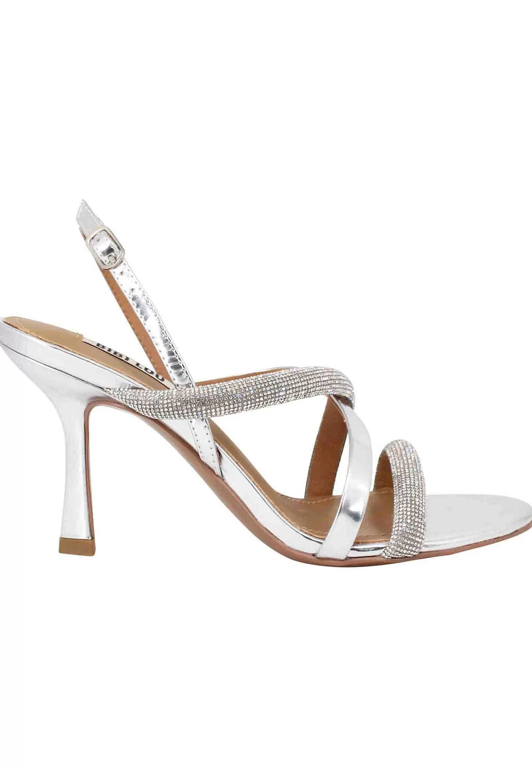 Sandali Donna Nadine In Pelle Argento Con Strass In Tinta E Tacco Alto*Bibi Lou Cheap