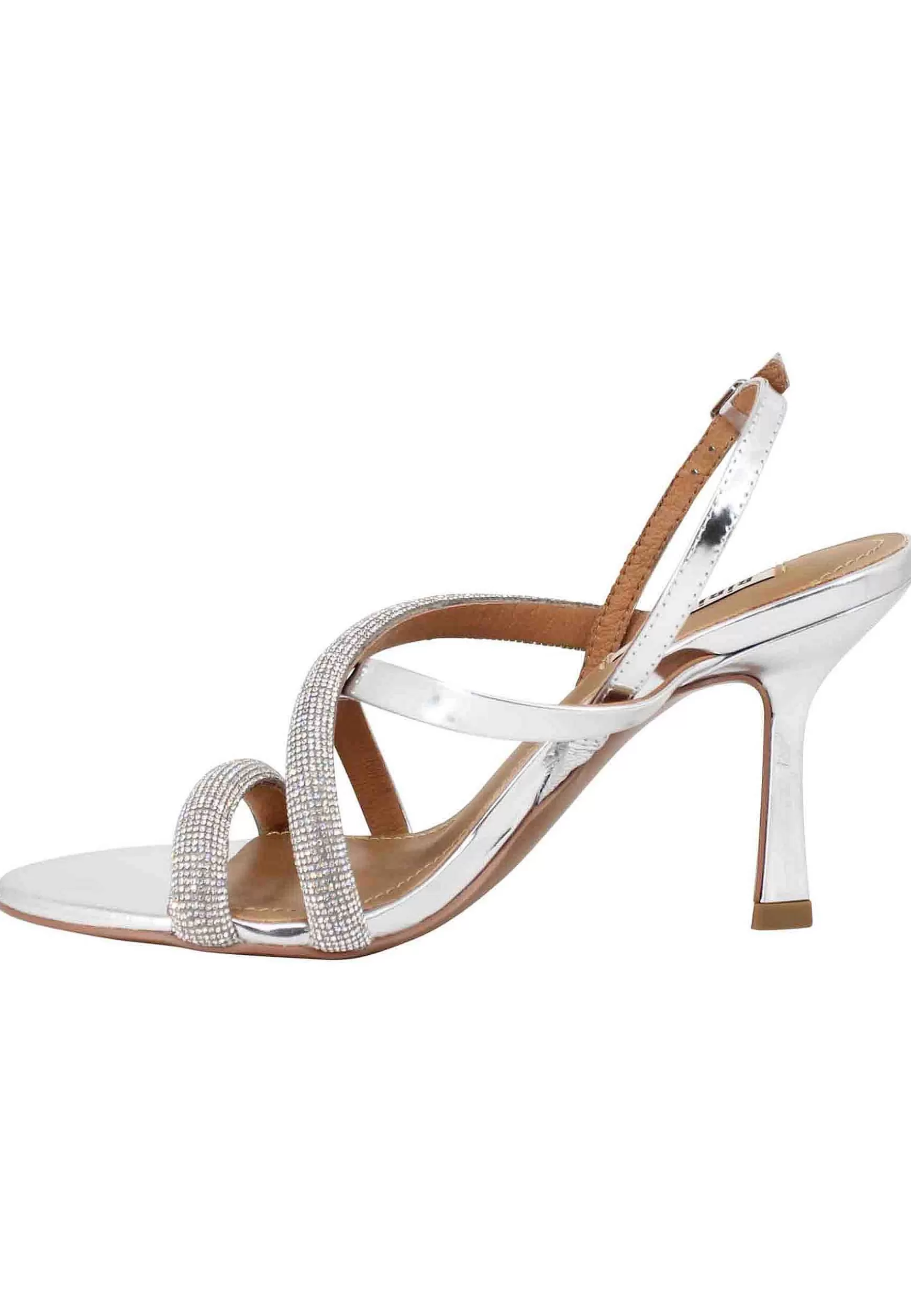 Sandali Donna Nadine In Pelle Argento Con Strass In Tinta E Tacco Alto*Bibi Lou Cheap