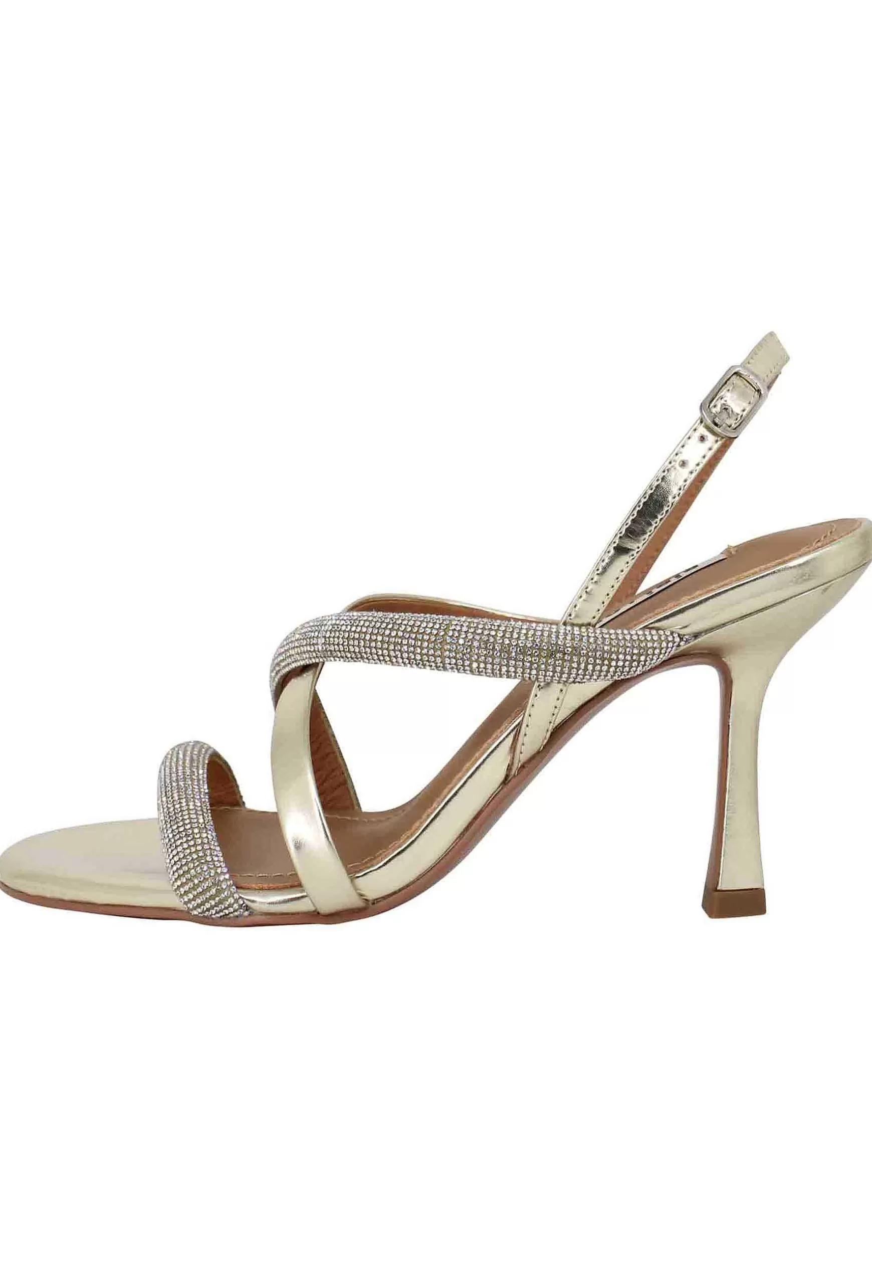 Sandali Donna Nadine In Pelle Oro Con Strass In Tinta E Tacco Alto*Bibi Lou Cheap