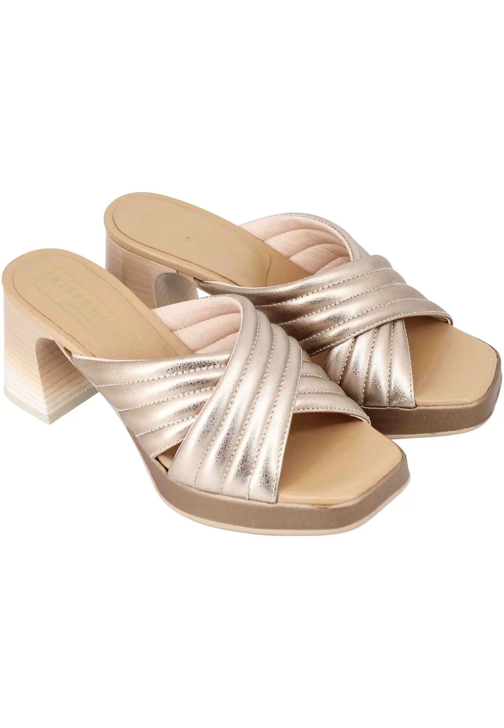 Sandali Donna Odina In Pelle Laminata Platino Con Tacco Sfumato E Plateau*Hispanitas New