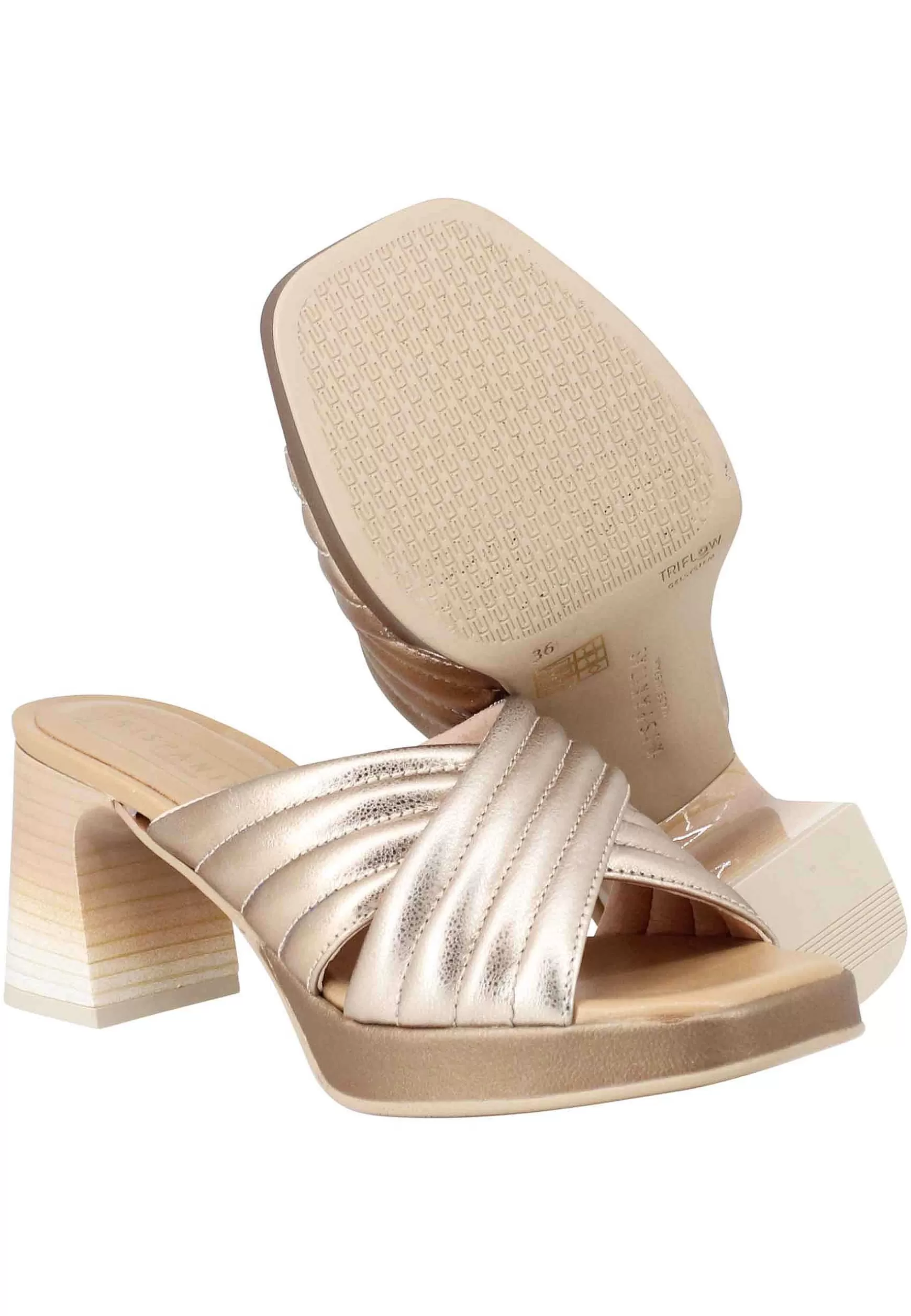 Sandali Donna Odina In Pelle Laminata Platino Con Tacco Sfumato E Plateau*Hispanitas New