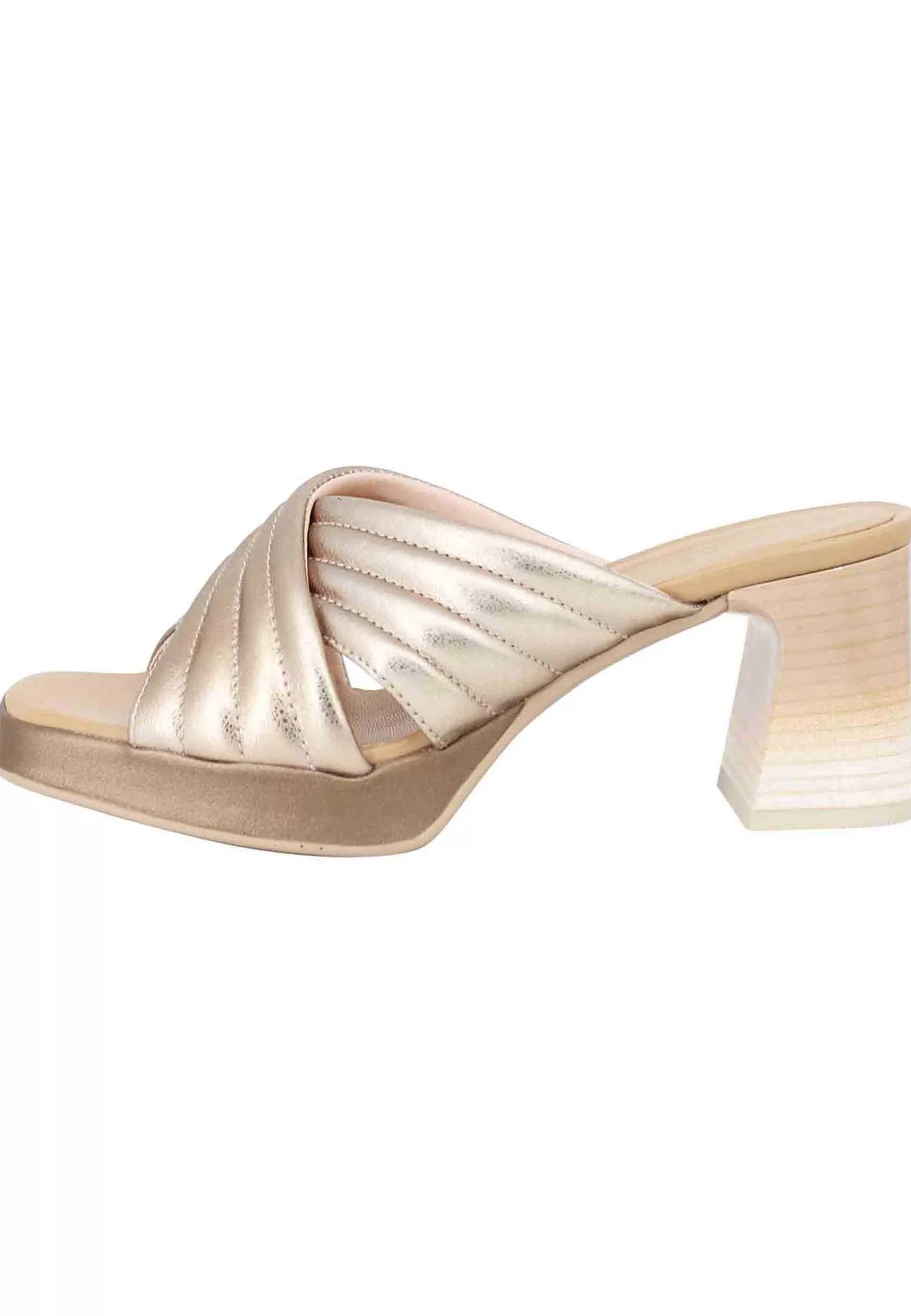 Sandali Donna Odina In Pelle Laminata Platino Con Tacco Sfumato E Plateau*Hispanitas New