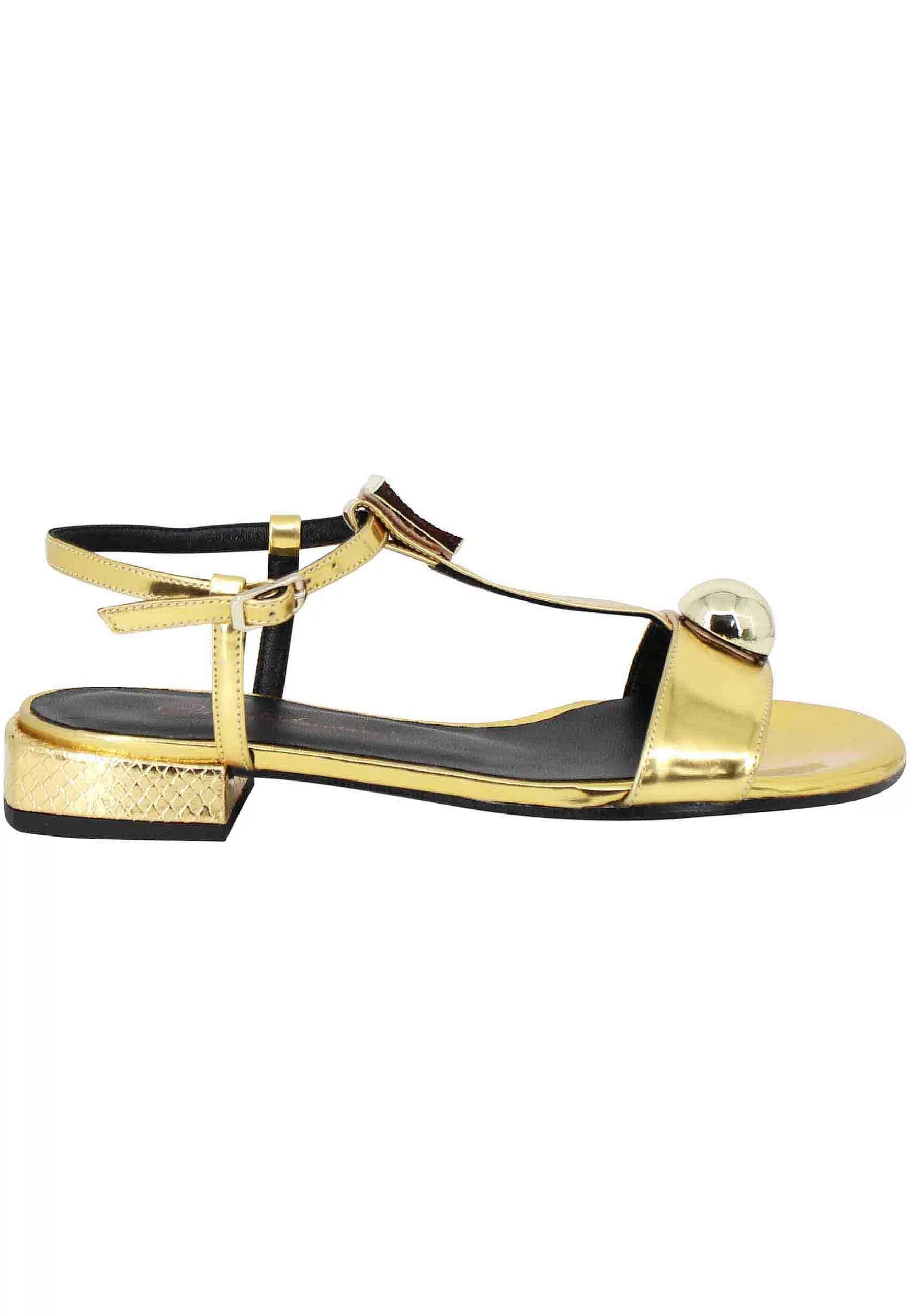 Sandali Donna Slingback In Pelle Oro Con Accessori In Tinta E Tacco Basso*Daniele Ancarani Hot