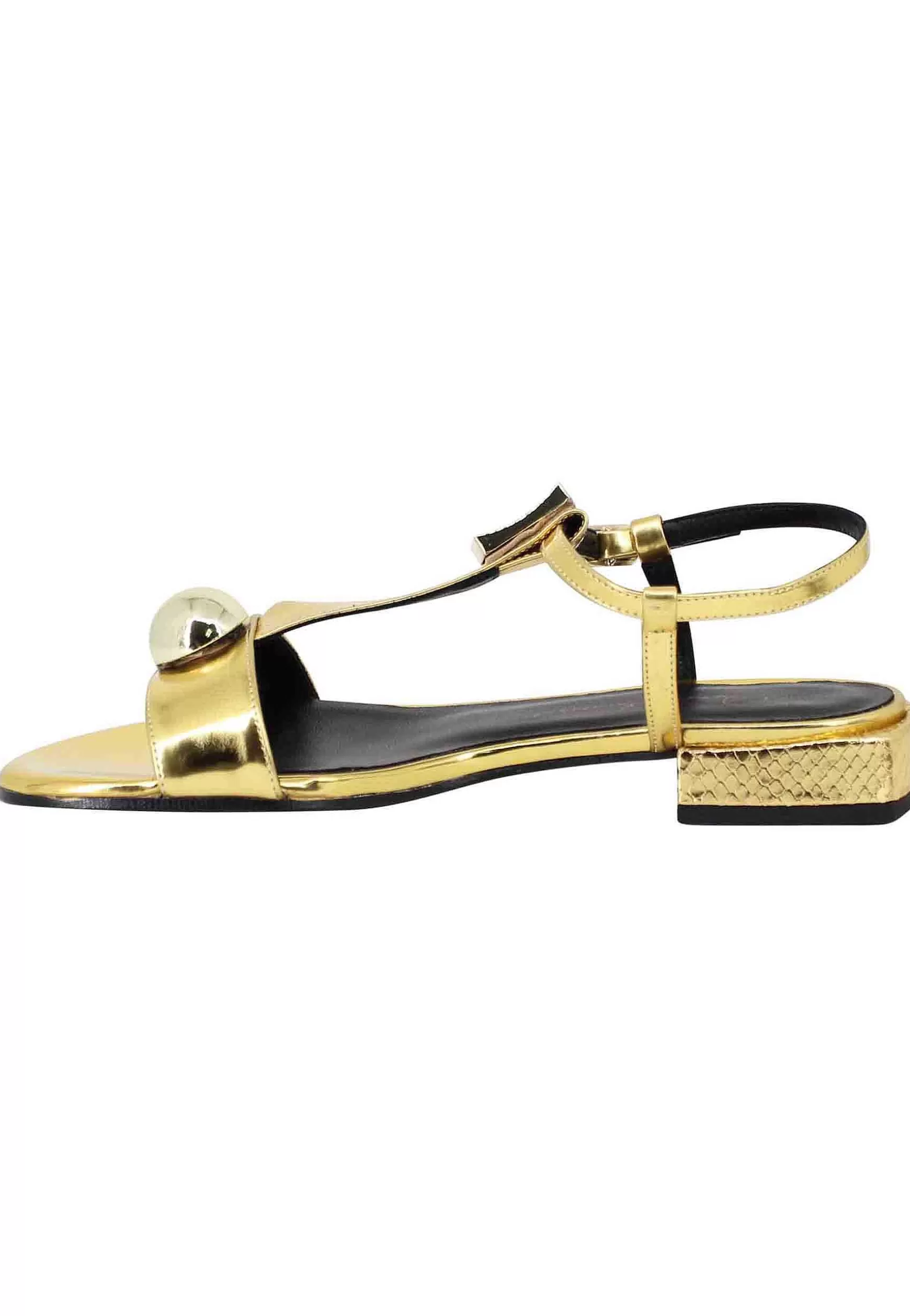 Sandali Donna Slingback In Pelle Oro Con Accessori In Tinta E Tacco Basso*Daniele Ancarani Hot