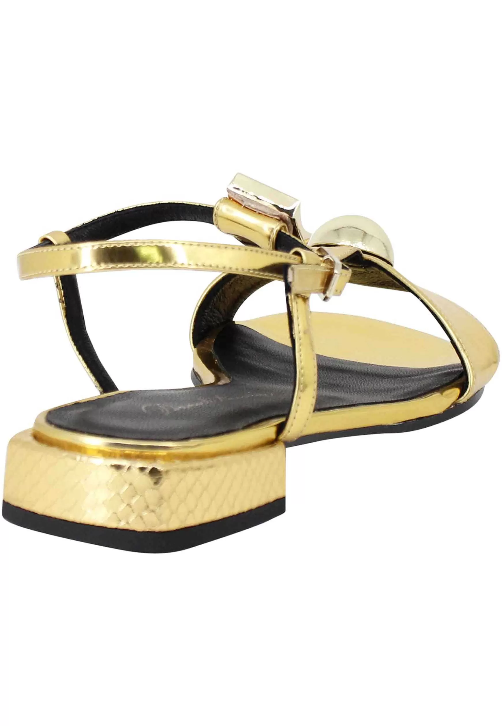 Sandali Donna Slingback In Pelle Oro Con Accessori In Tinta E Tacco Basso*Daniele Ancarani Hot