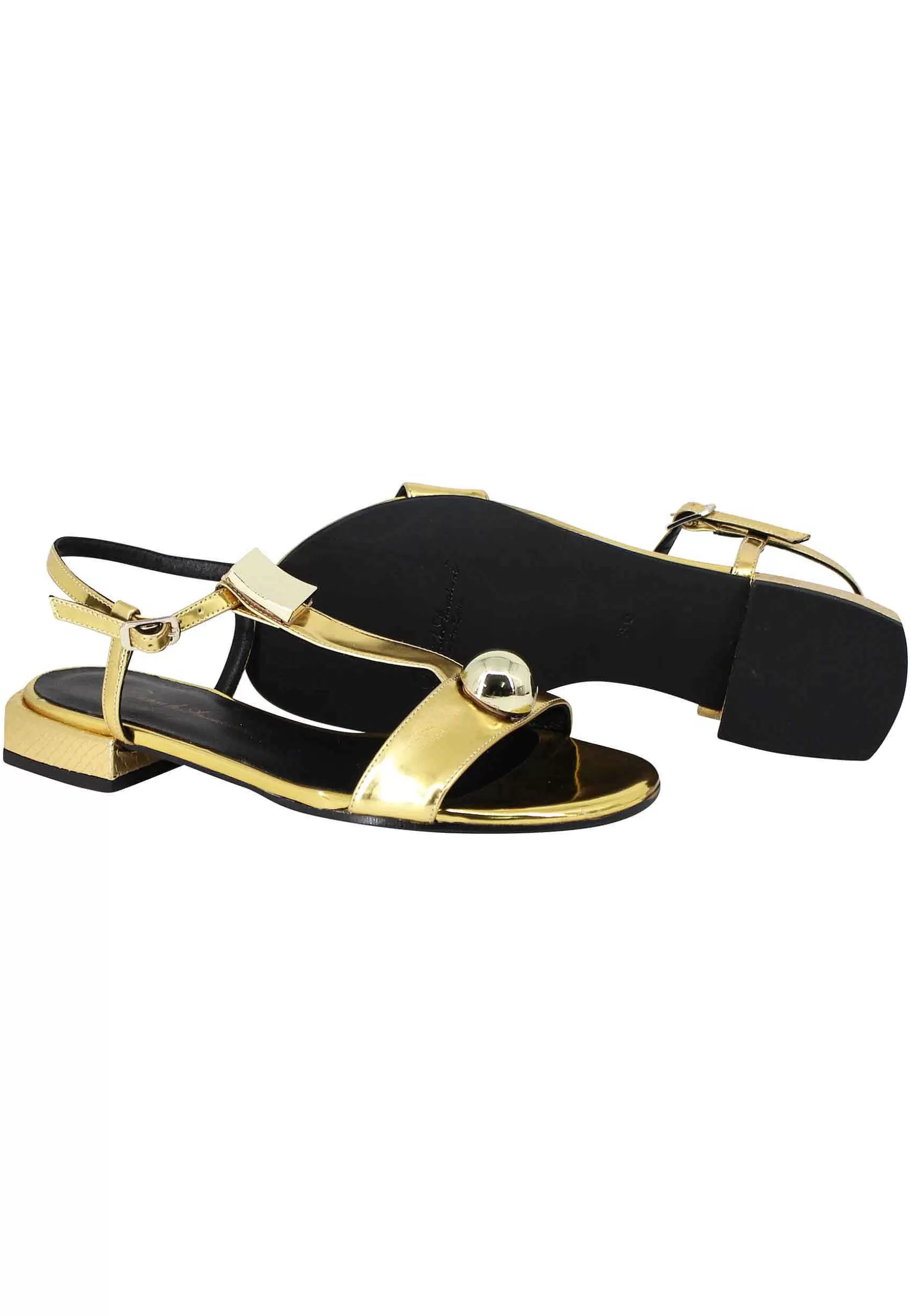 Sandali Donna Slingback In Pelle Oro Con Accessori In Tinta E Tacco Basso*Daniele Ancarani Hot
