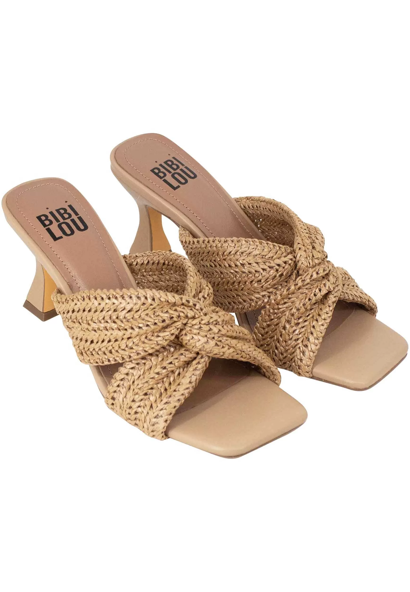 Sandali Donna Suize Tacco Alto In Pelle E Tessuto Cuoio Con Punta Quadra*Bibi Lou Shop