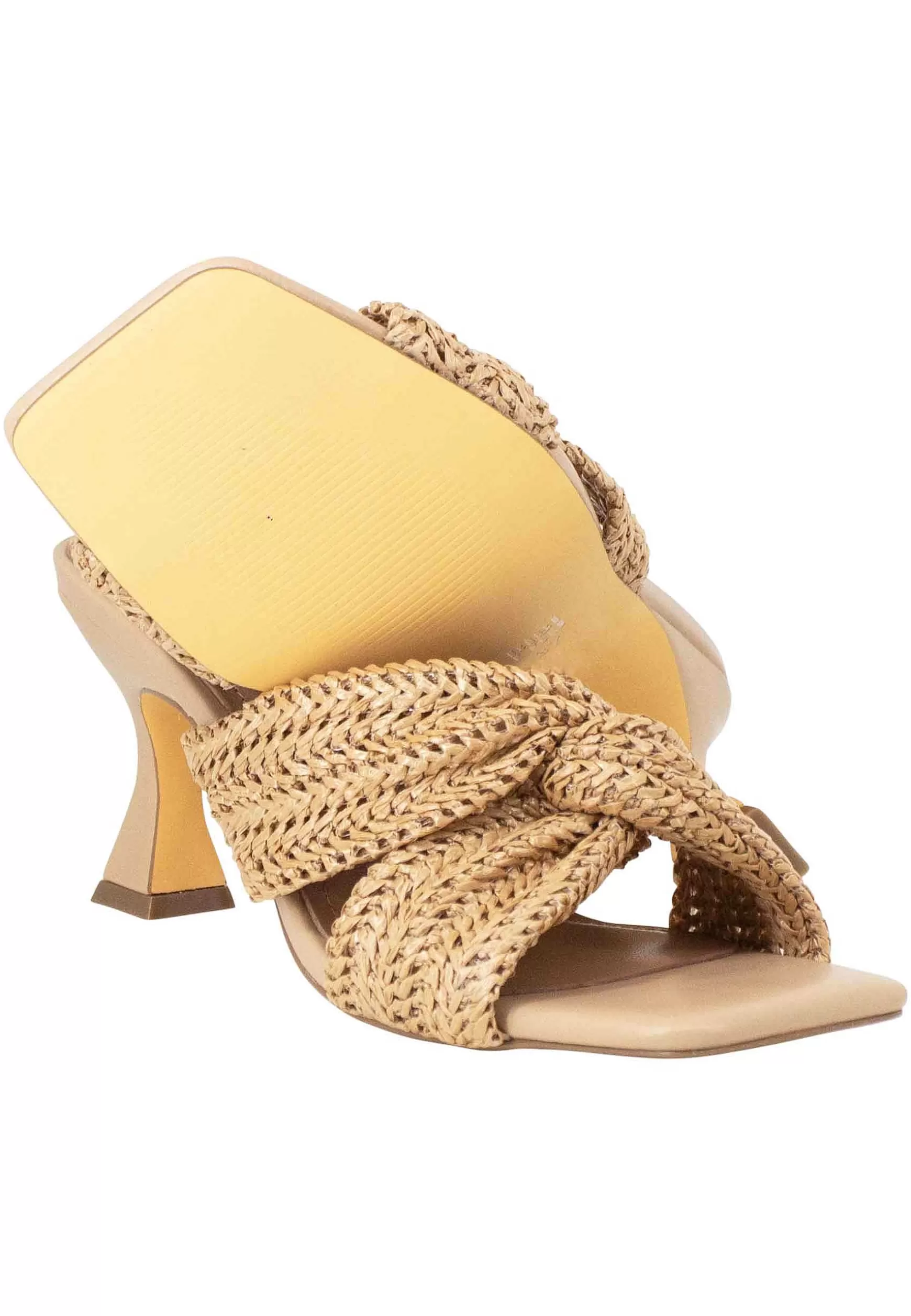 Sandali Donna Suize Tacco Alto In Pelle E Tessuto Cuoio Con Punta Quadra*Bibi Lou Shop