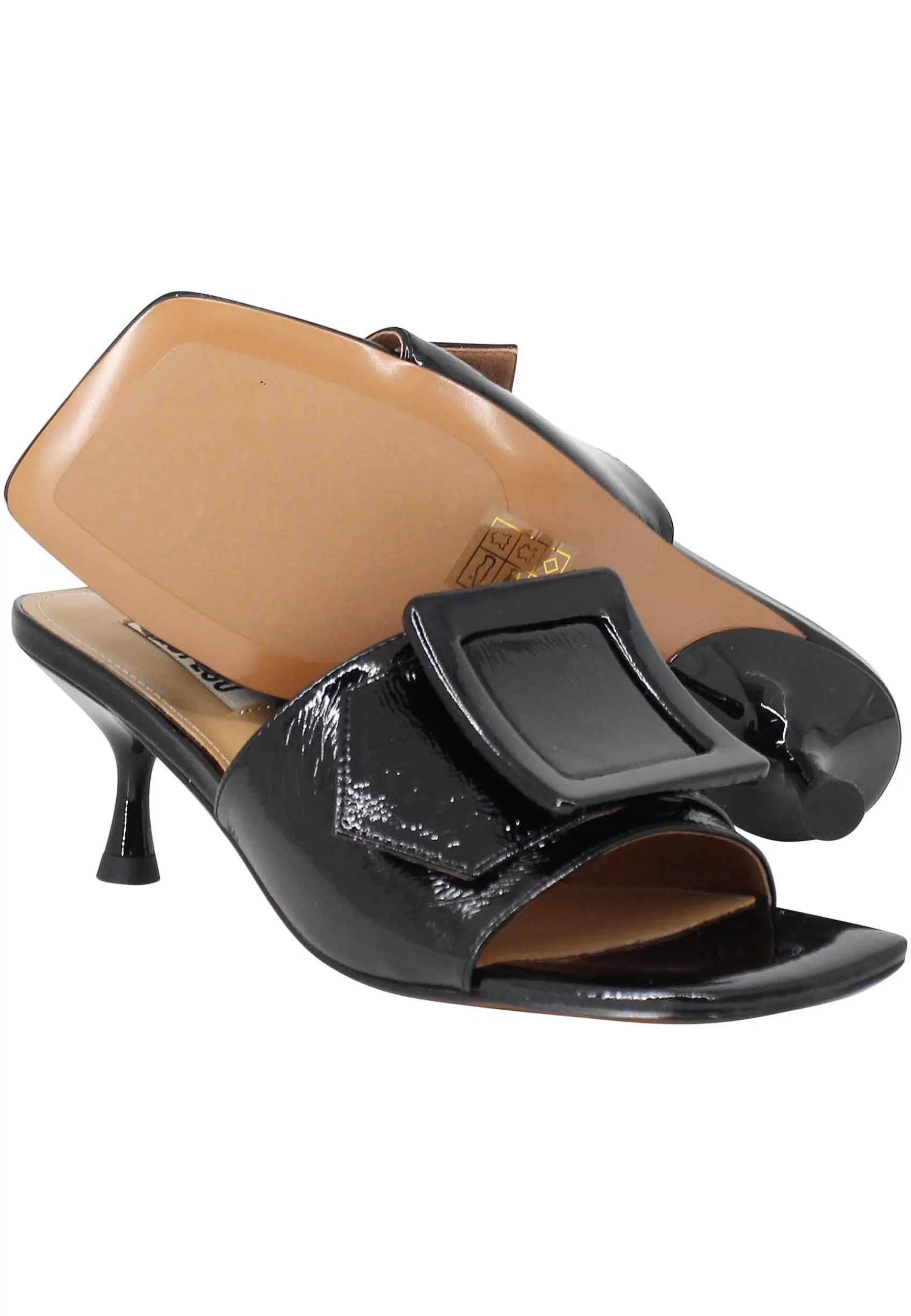Sandali Donna Susan In Pelle Nera Con Fibbia In Tinta*Bibi Lou Outlet