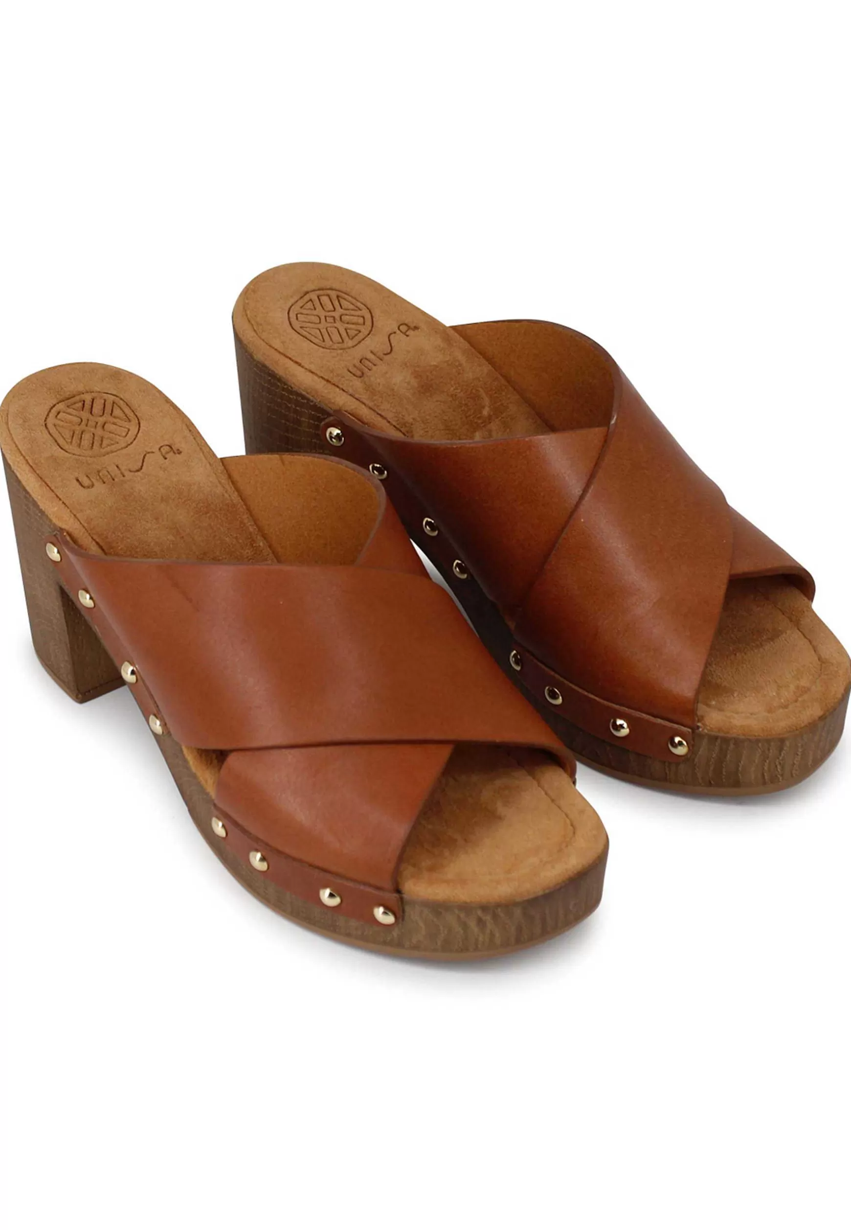 Sandali Donna Tapia In Pelle Cuoio Zeppa Alta In Legno*Unisa Best Sale