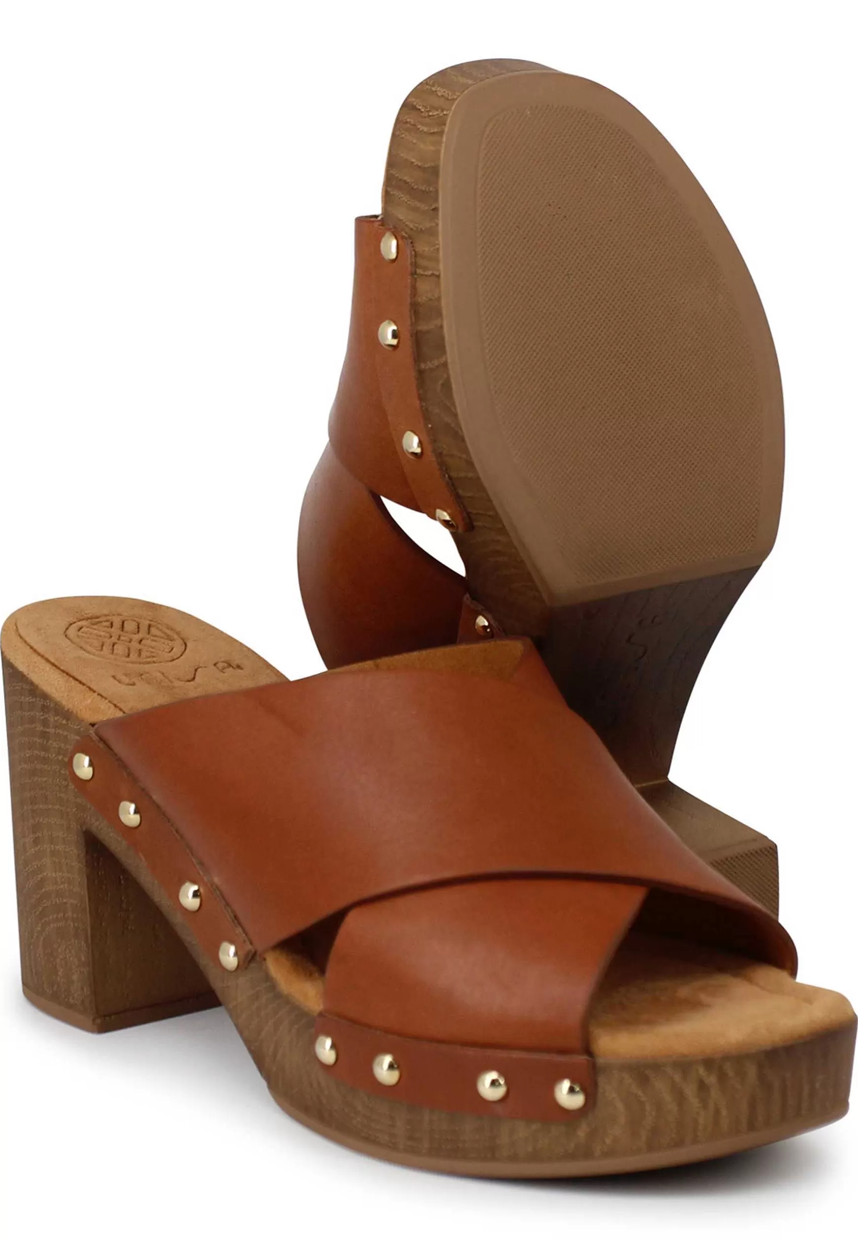 Sandali Donna Tapia In Pelle Cuoio Zeppa Alta In Legno*Unisa Best Sale