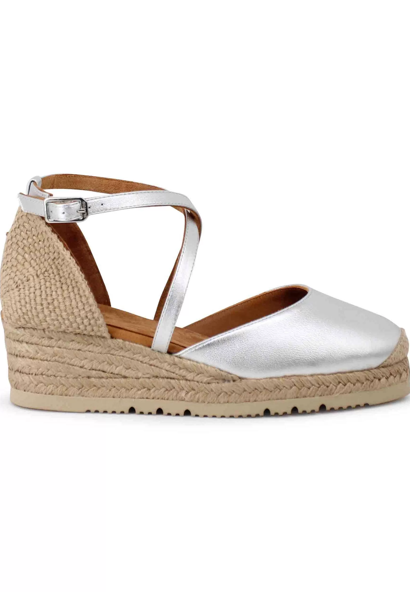 Sandali Espadrillas Donna In Pelle Argento Con Cinturino Alla Caviglia*Unisa Store