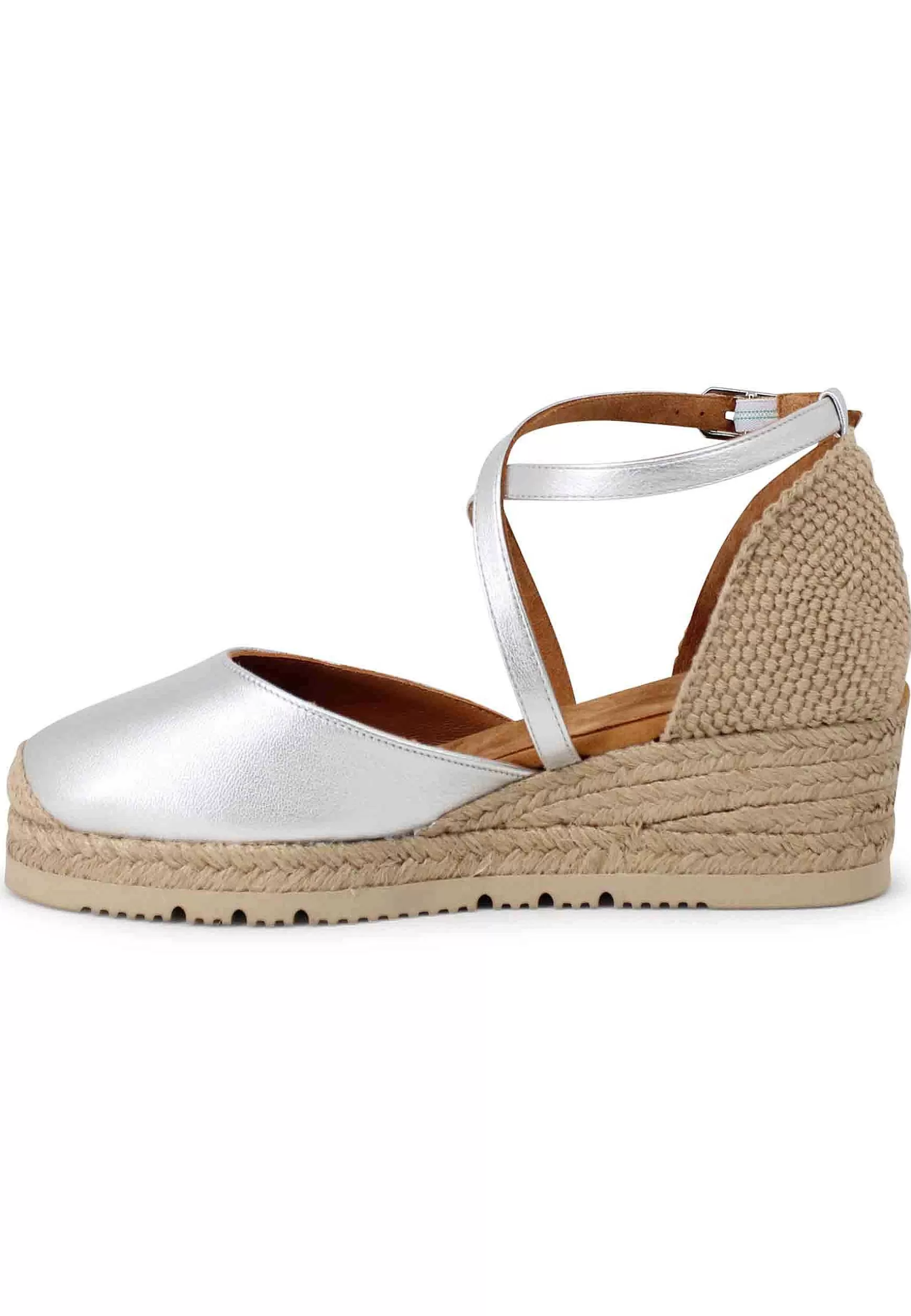 Sandali Espadrillas Donna In Pelle Argento Con Cinturino Alla Caviglia*Unisa Store