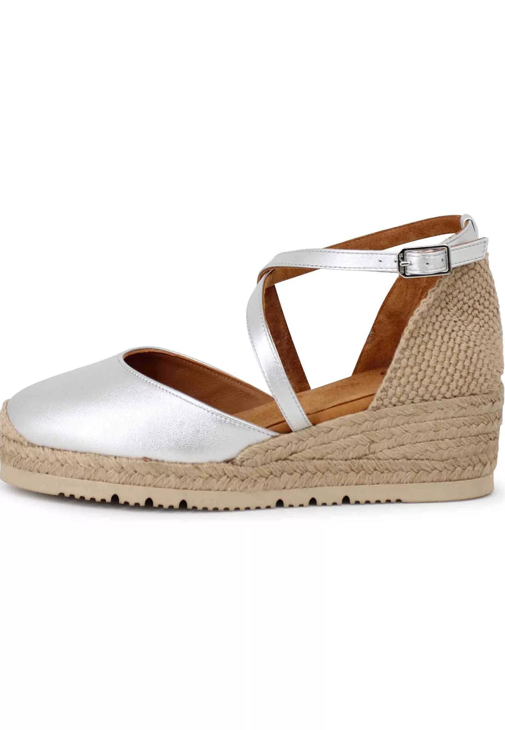 Sandali Espadrillas Donna In Pelle Argento Con Cinturino Alla Caviglia*Unisa Store