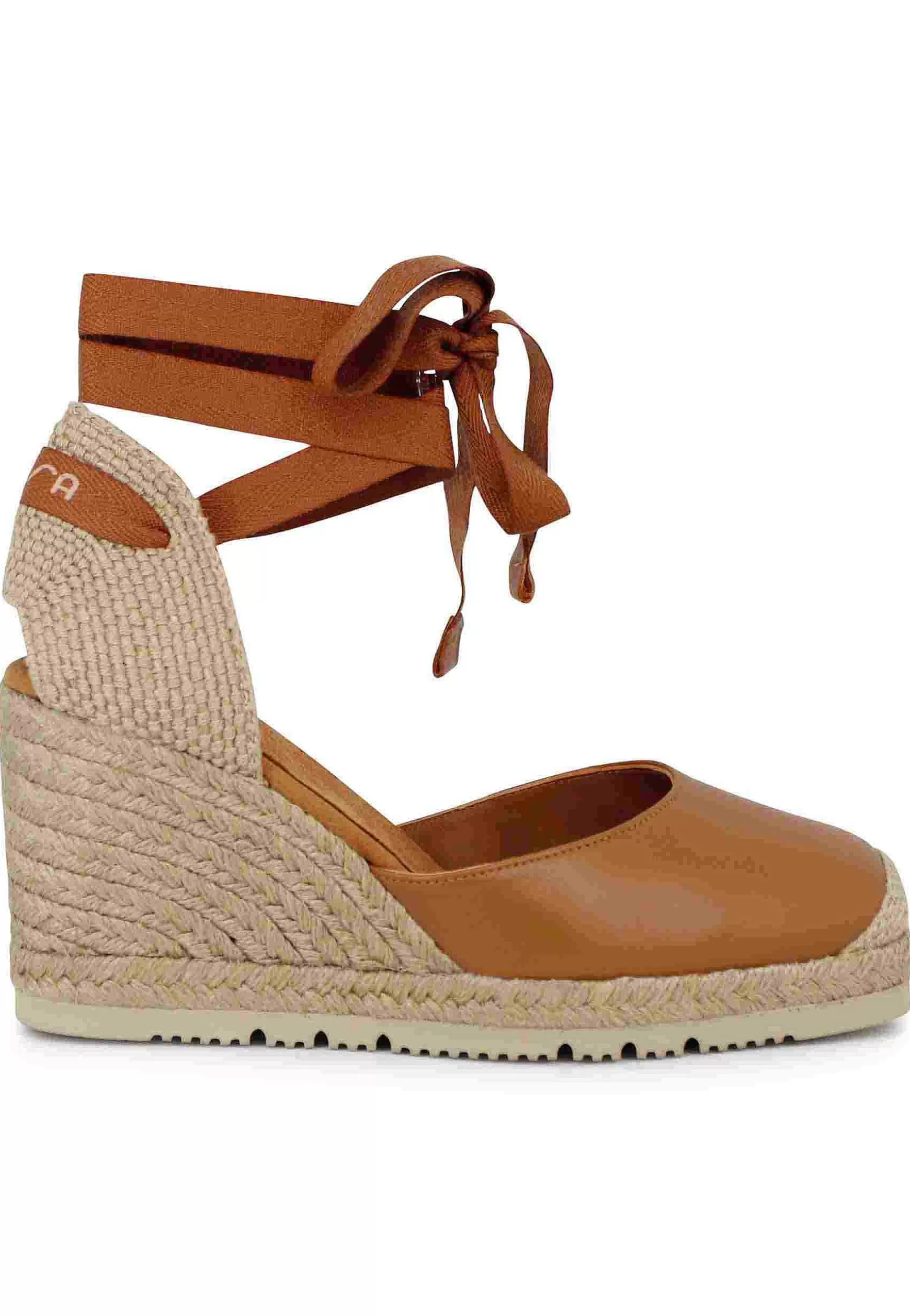 Sandali Espadrillas Donna In Pelle Cuoio Con Lacci Alla Caviglia E Zeppa Alta*Unisa Cheap