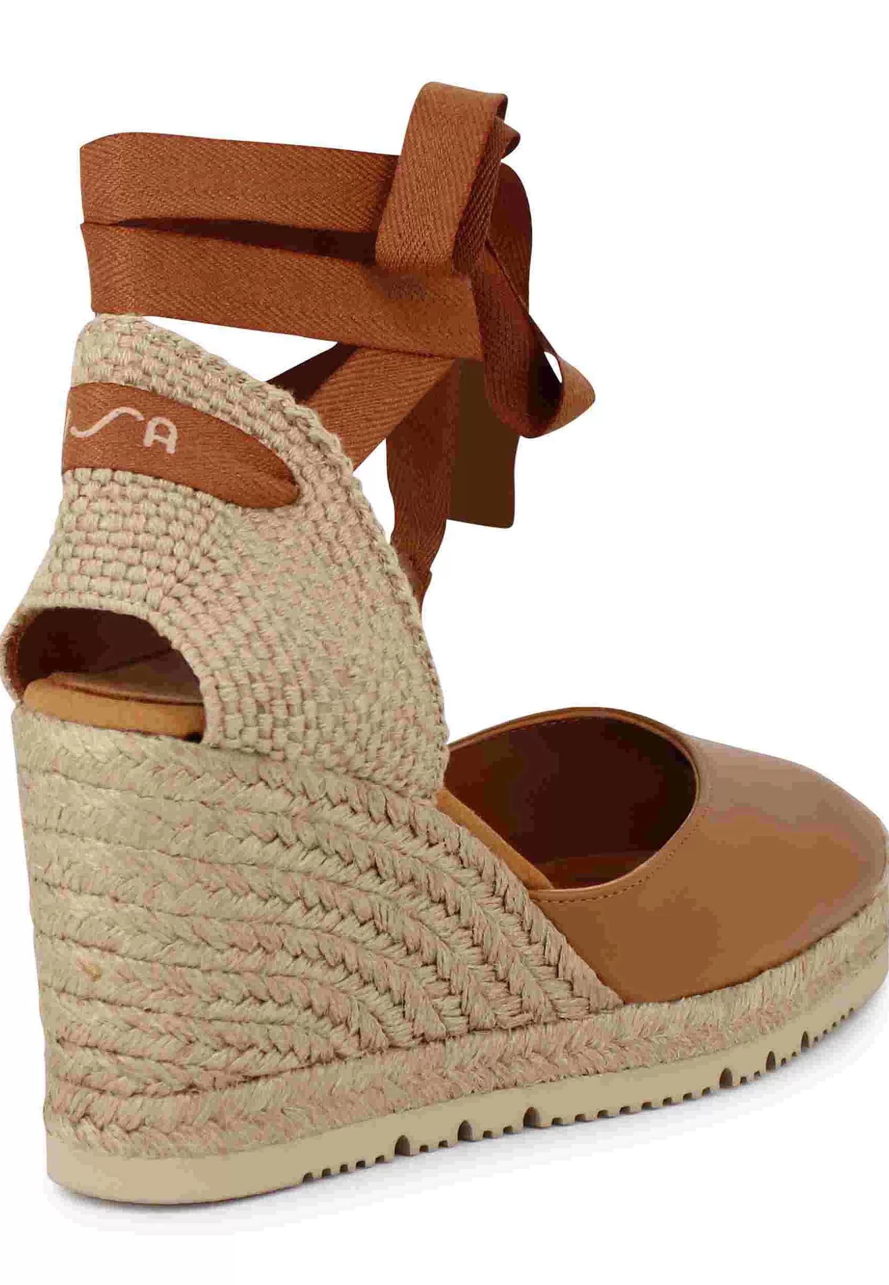Sandali Espadrillas Donna In Pelle Cuoio Con Lacci Alla Caviglia E Zeppa Alta*Unisa Cheap