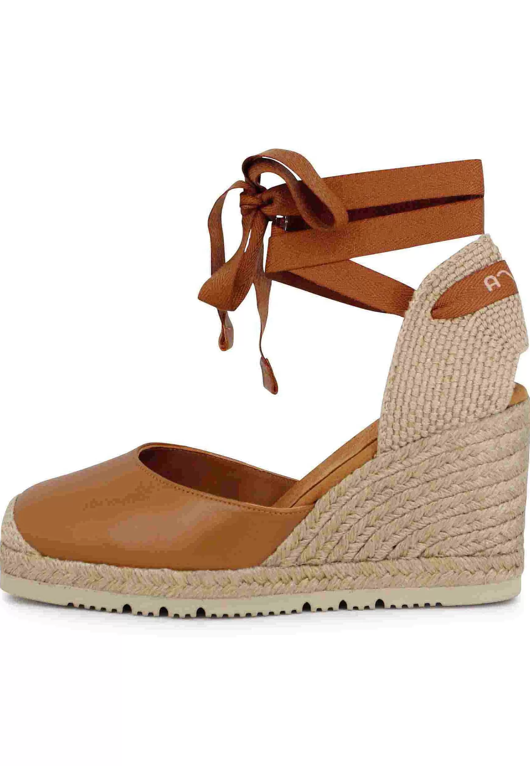 Sandali Espadrillas Donna In Pelle Cuoio Con Lacci Alla Caviglia E Zeppa Alta*Unisa Cheap