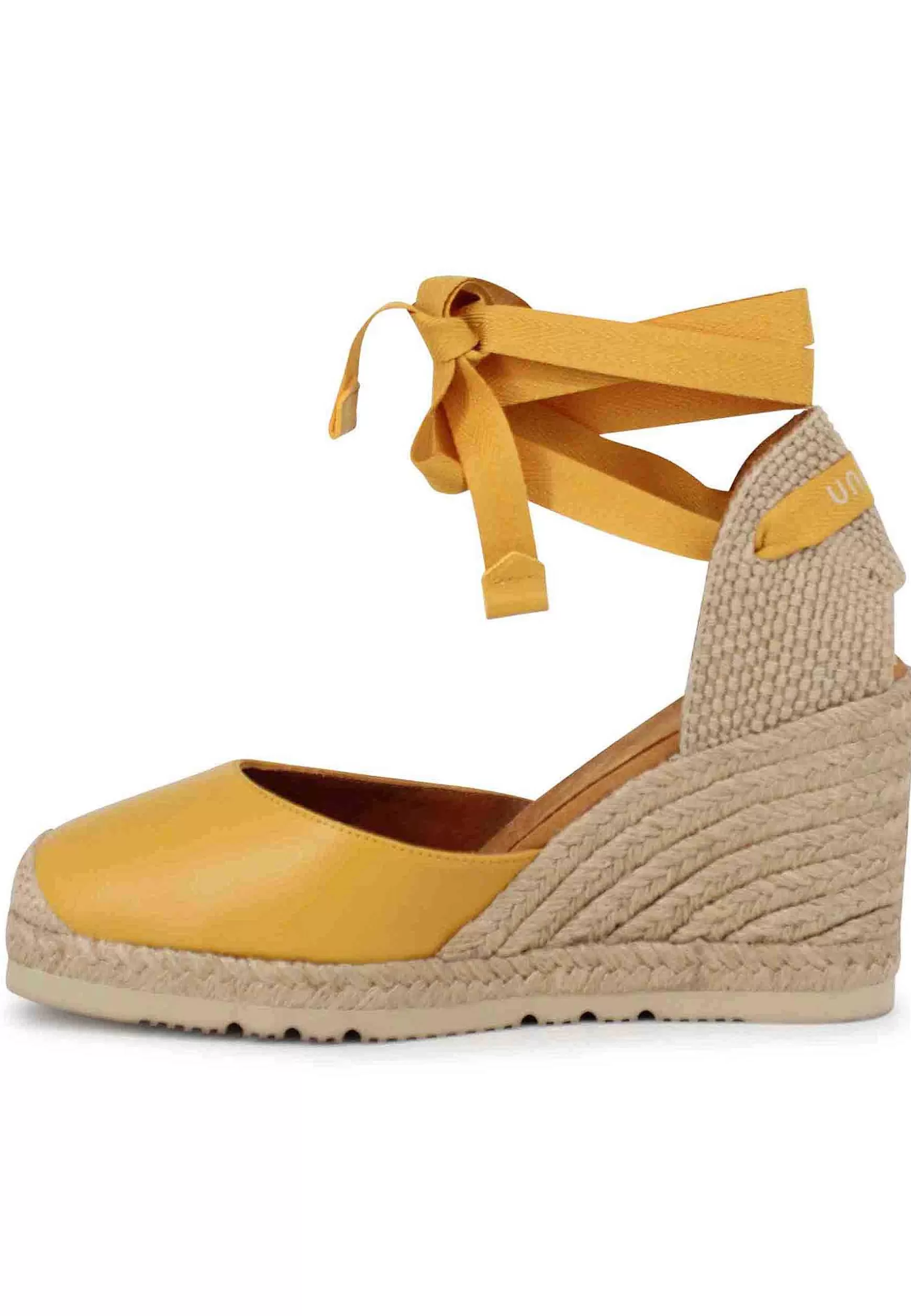 Sandali Espadrillas Donna In Pelle Gialla Con Lacci Alla Caviglia E Zeppa Alta*Unisa Online