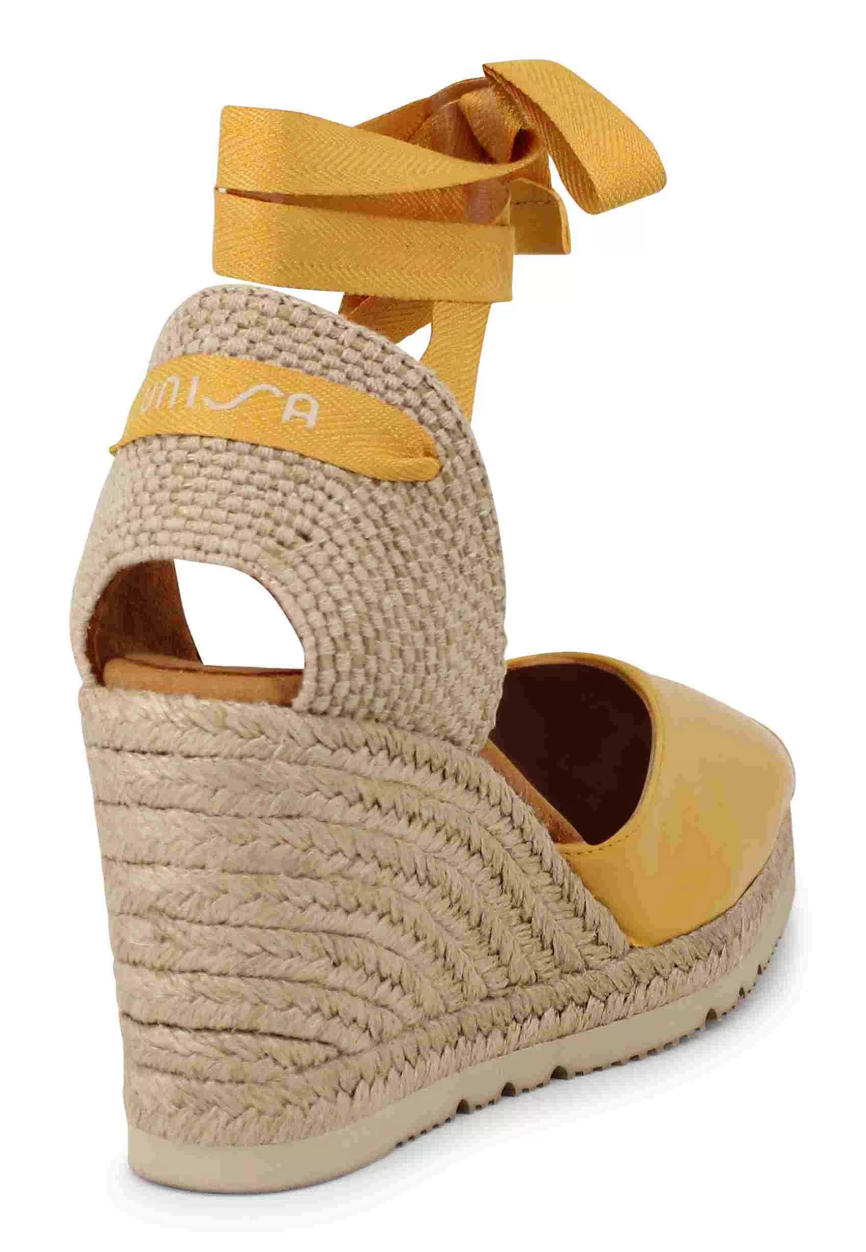 Sandali Espadrillas Donna In Pelle Gialla Con Lacci Alla Caviglia E Zeppa Alta*Unisa Online