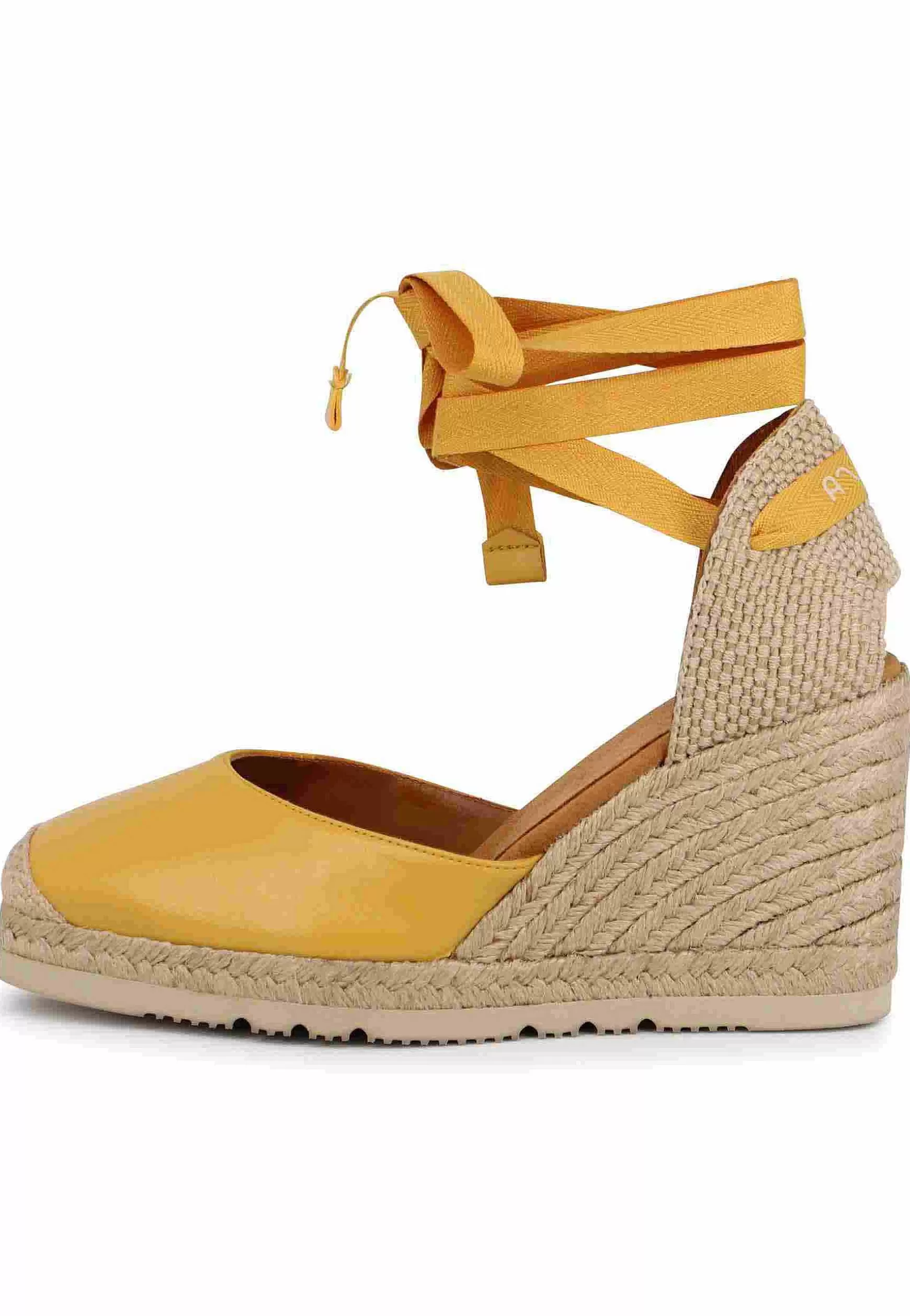 Sandali Espadrillas Donna In Pelle Gialla Con Lacci Alla Caviglia E Zeppa Alta*Unisa Online