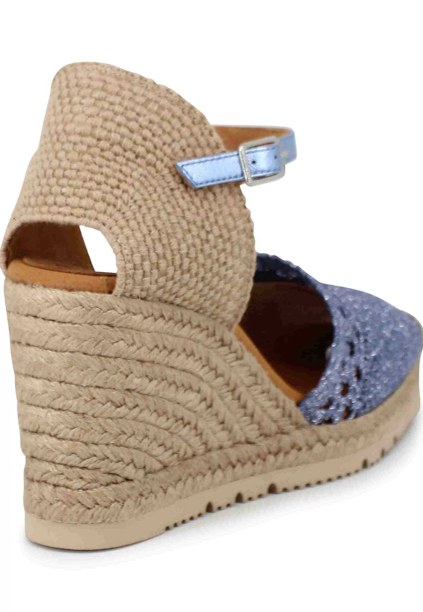 Sandali Espadrillas Donna In Tessuto Laminato Blu Con Cinturino Alla Caviglia E Zeppa Alta*Unisa Sale