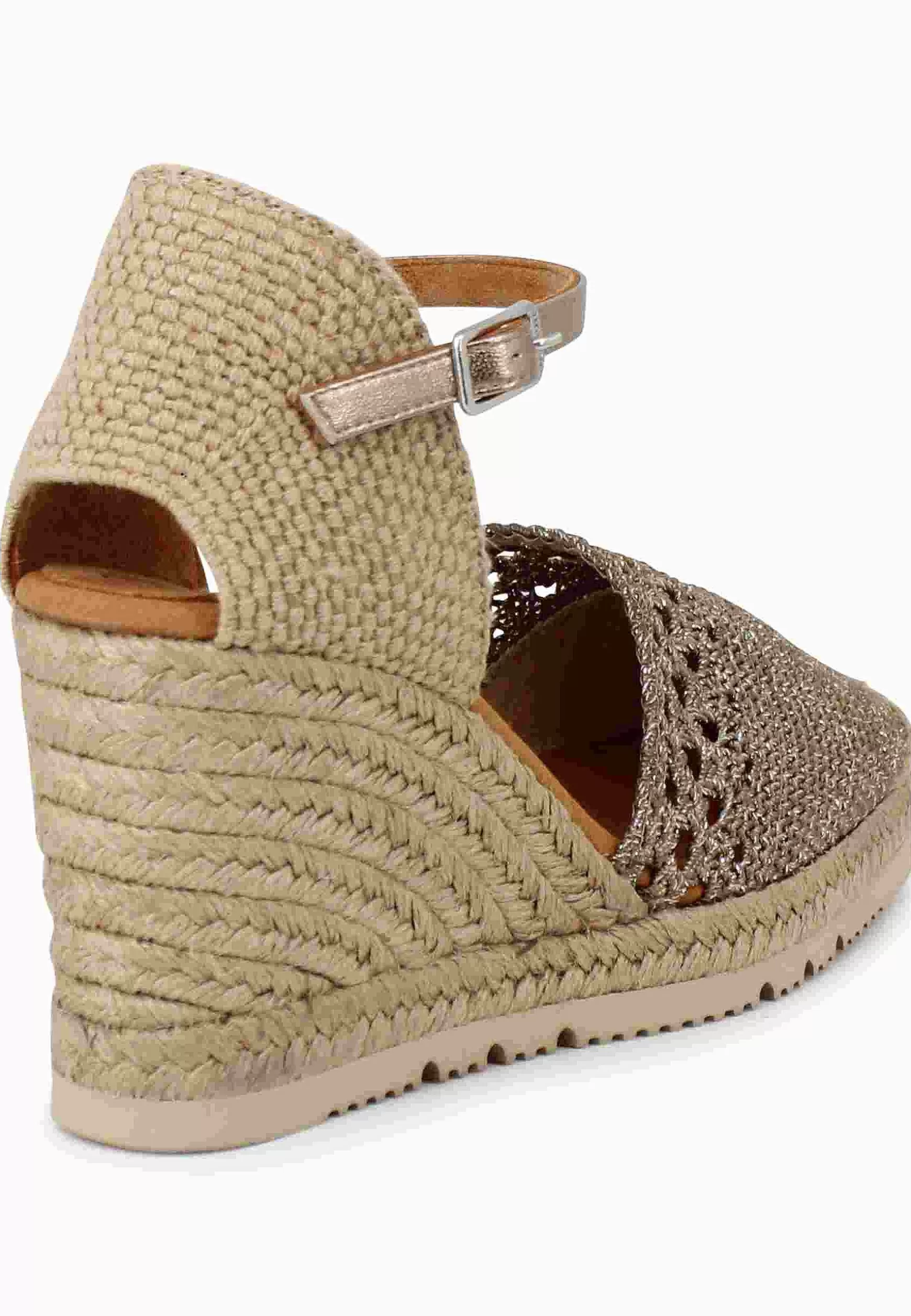 Sandali Espadrillas Donna In Tessuto Laminato Bronzo Con Cinturino Alla Caviglia E Zeppa Alta*Unisa Clearance