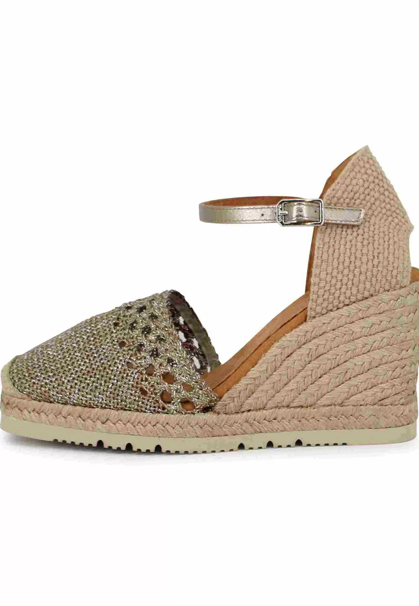 Sandali Espadrillas Donna In Tessuto Laminato Bronzo Con Cinturino Alla Caviglia E Zeppa Alta*Unisa Clearance