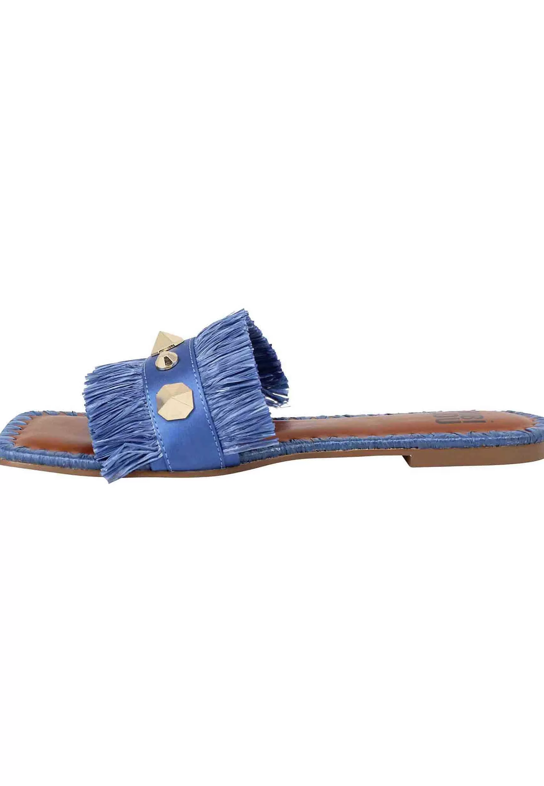 Sandali Flat Alexis Donna Tessuto Sfrangiato Celeste Con Borchie*Bibi Lou Store