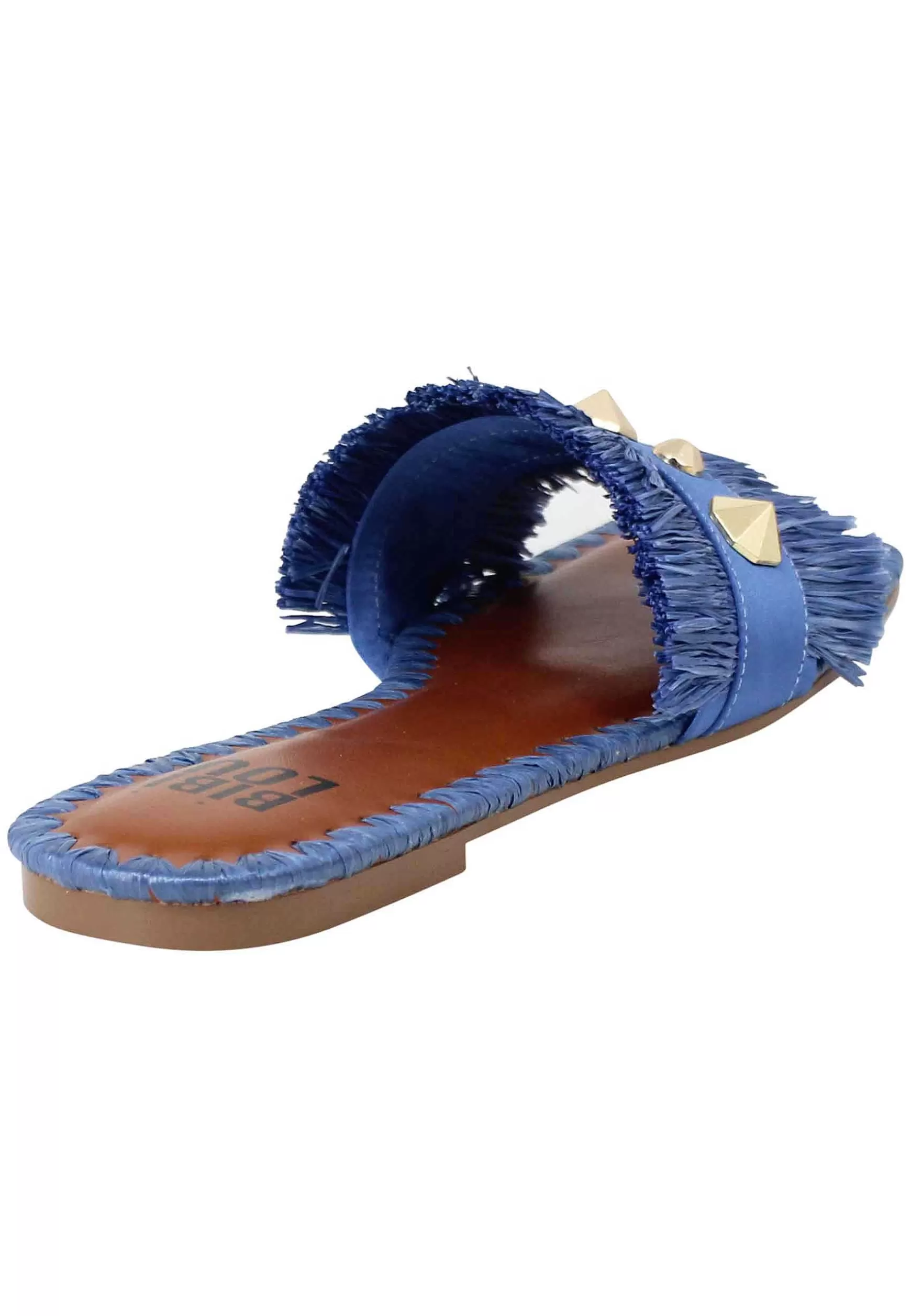 Sandali Flat Alexis Donna Tessuto Sfrangiato Celeste Con Borchie*Bibi Lou Store