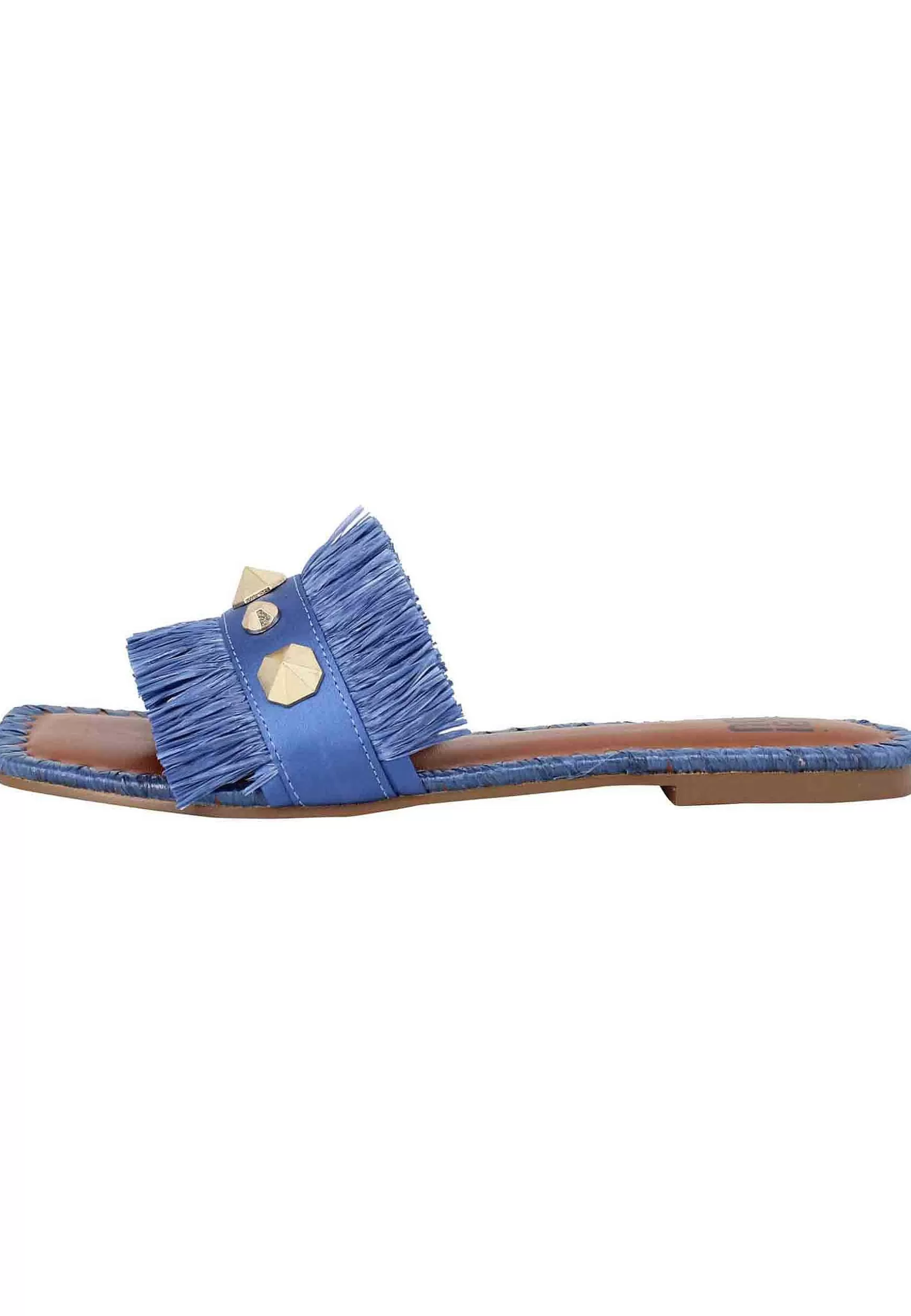 Sandali Flat Alexis Donna Tessuto Sfrangiato Celeste Con Borchie*Bibi Lou Store