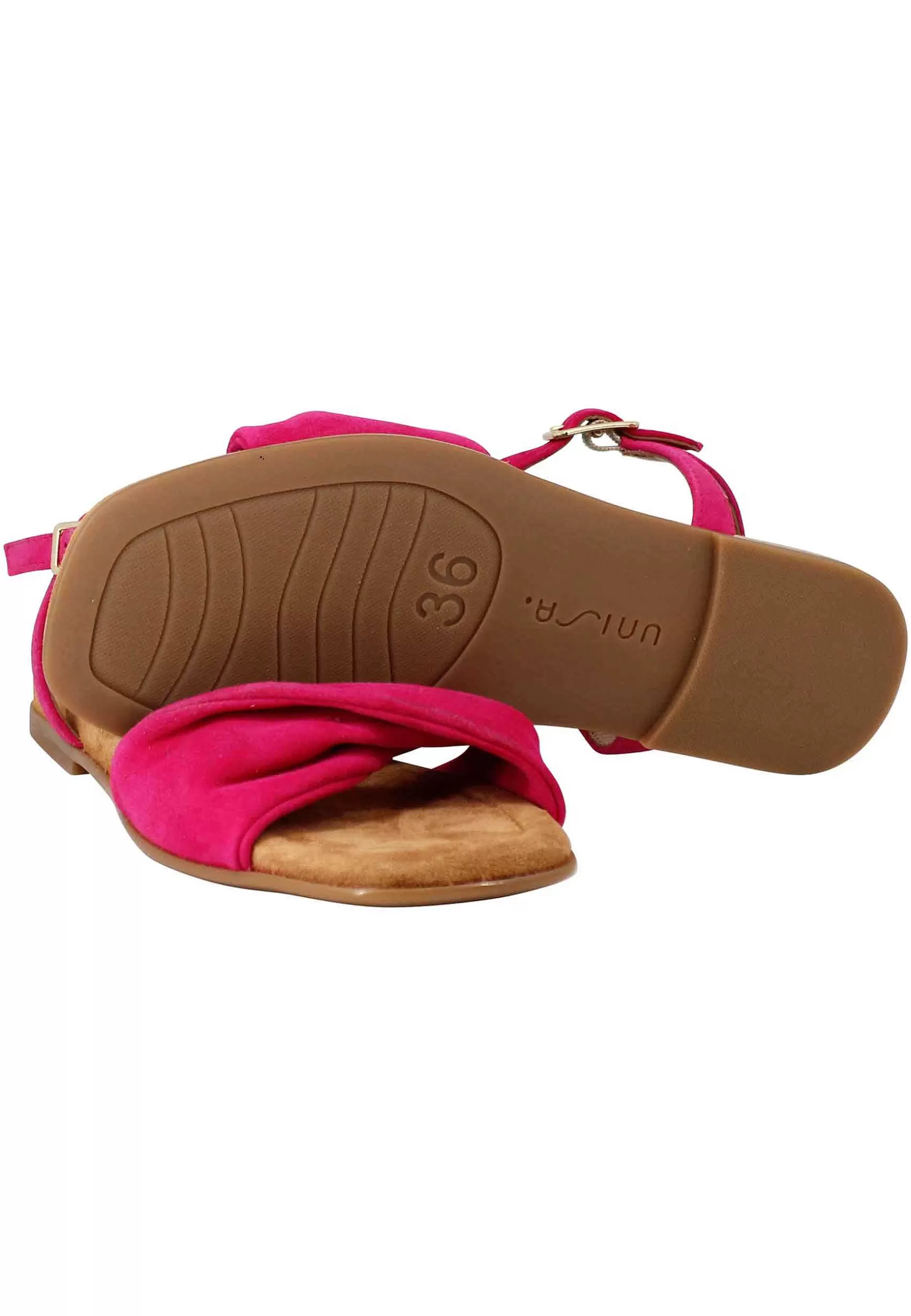 Sandali Flat Donna In Camoscio Fragola Con Cinturino E Sottopiede Imbottito*Unisa Shop