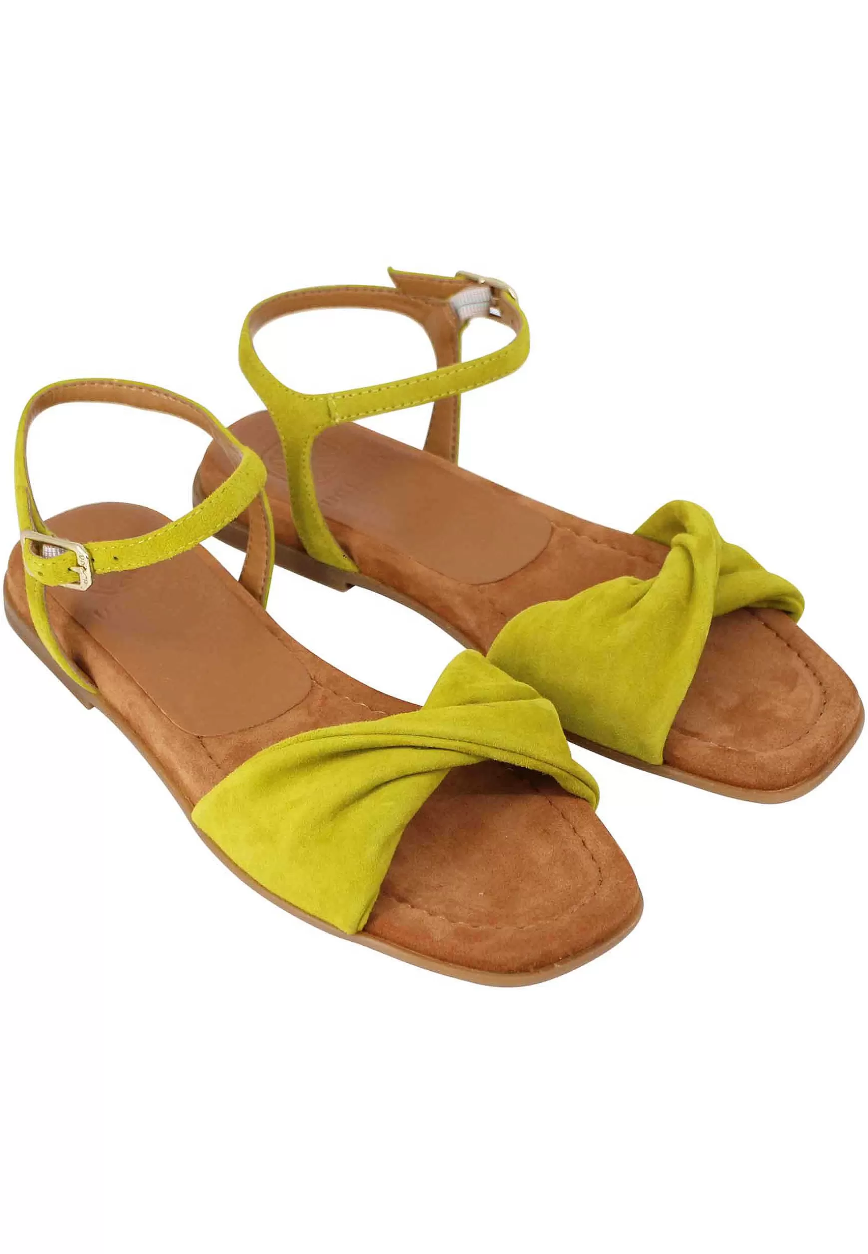 Sandali Flat Donna In Camoscio Verde Con Cinturino E Sottopiede Imbottito*Unisa Outlet