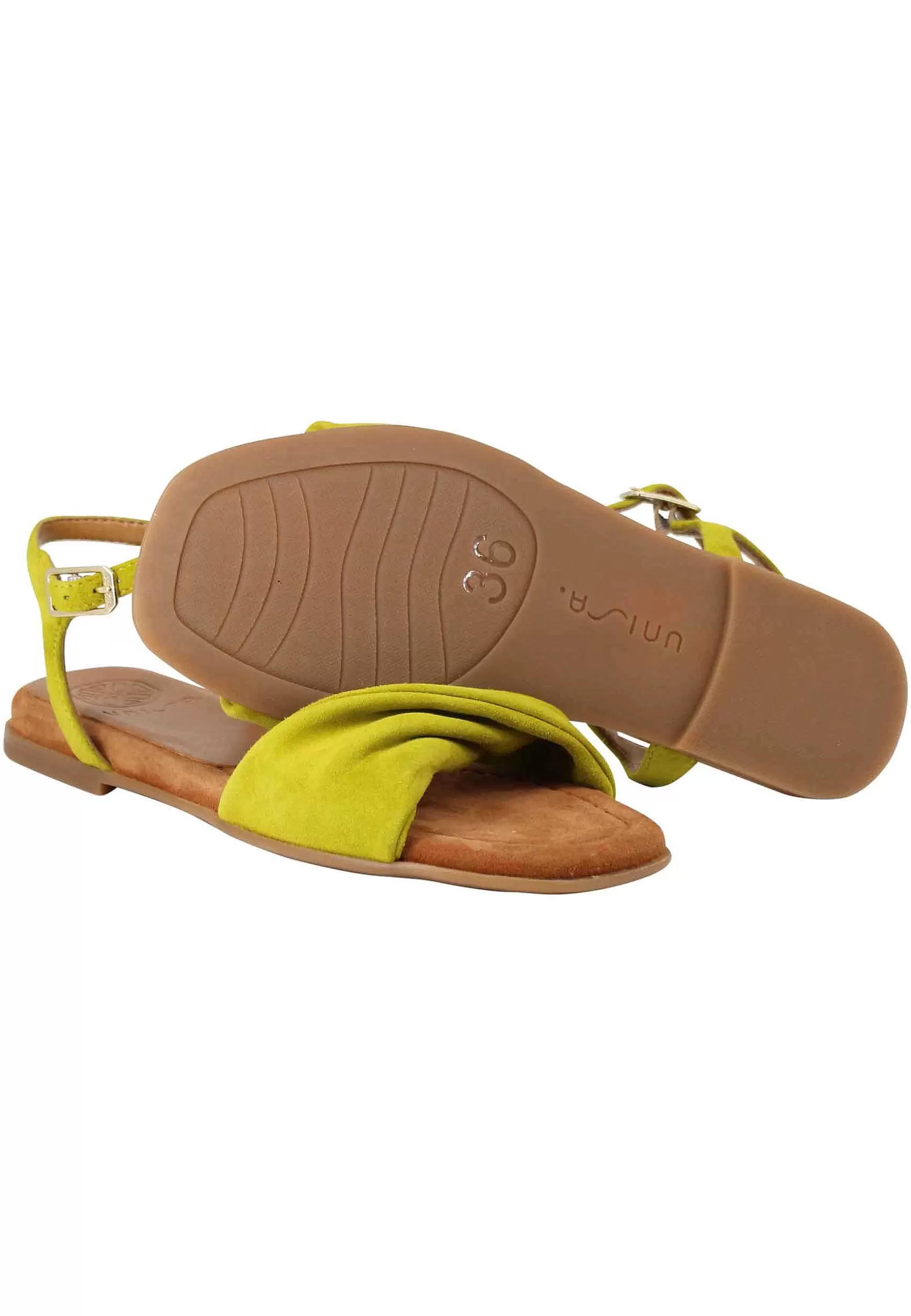 Sandali Flat Donna In Camoscio Verde Con Cinturino E Sottopiede Imbottito*Unisa Outlet