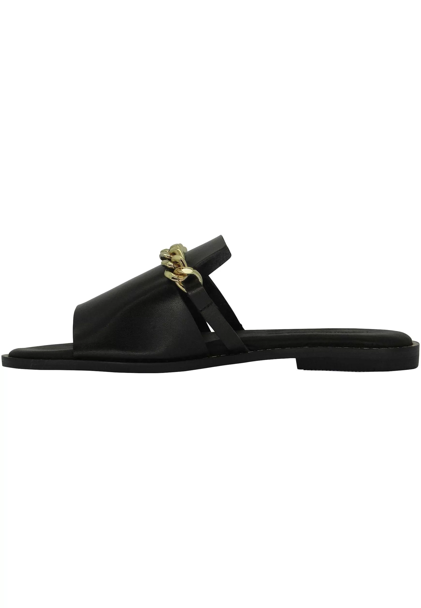 Sandali Flat Donna In Pelle Nera Con Catena Oro*Tsakiris Mallas Discount