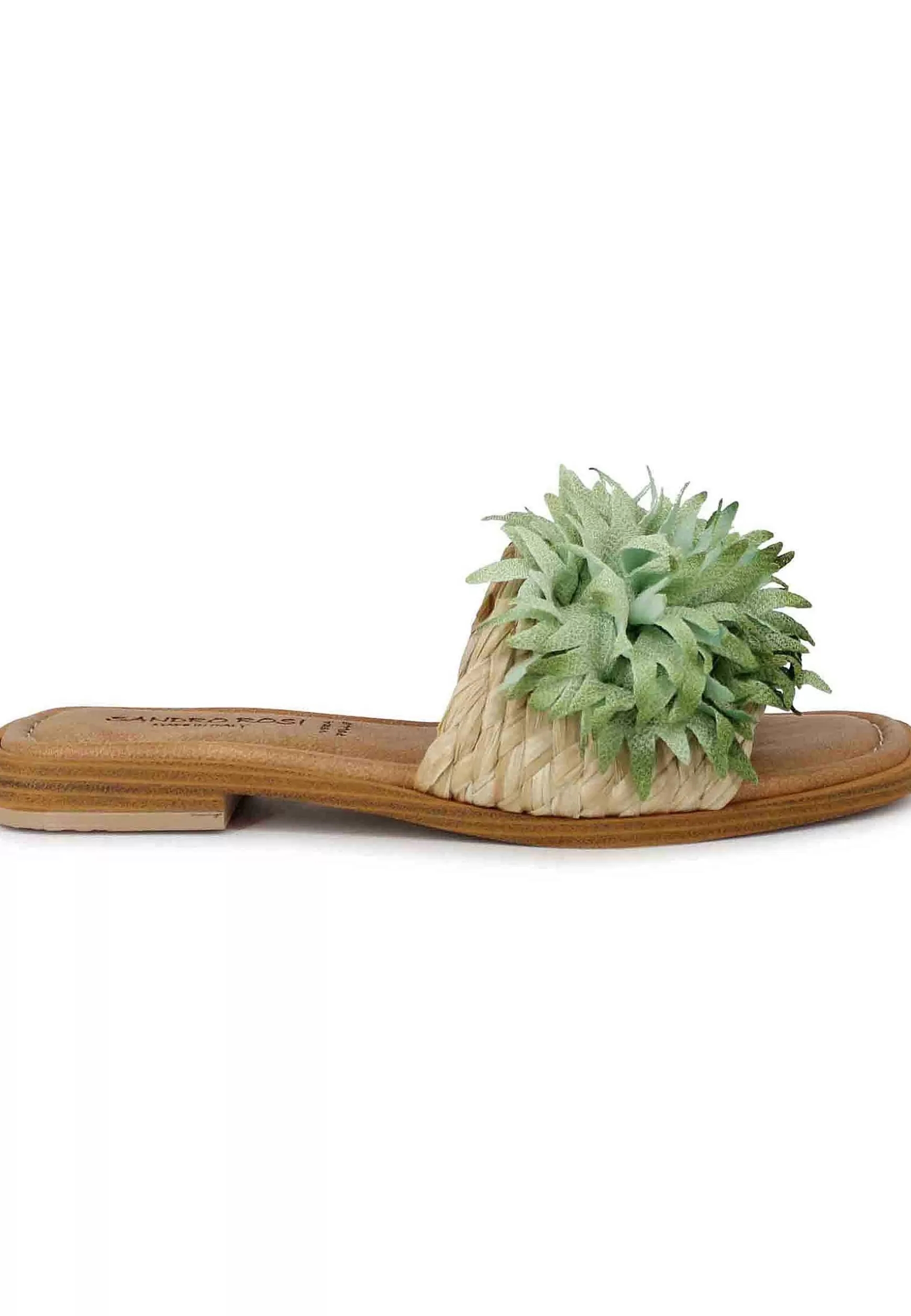 Sandali Flat Donna In Tessuto Naturale Con Fiore Verde*Sandro Rosi Fashion