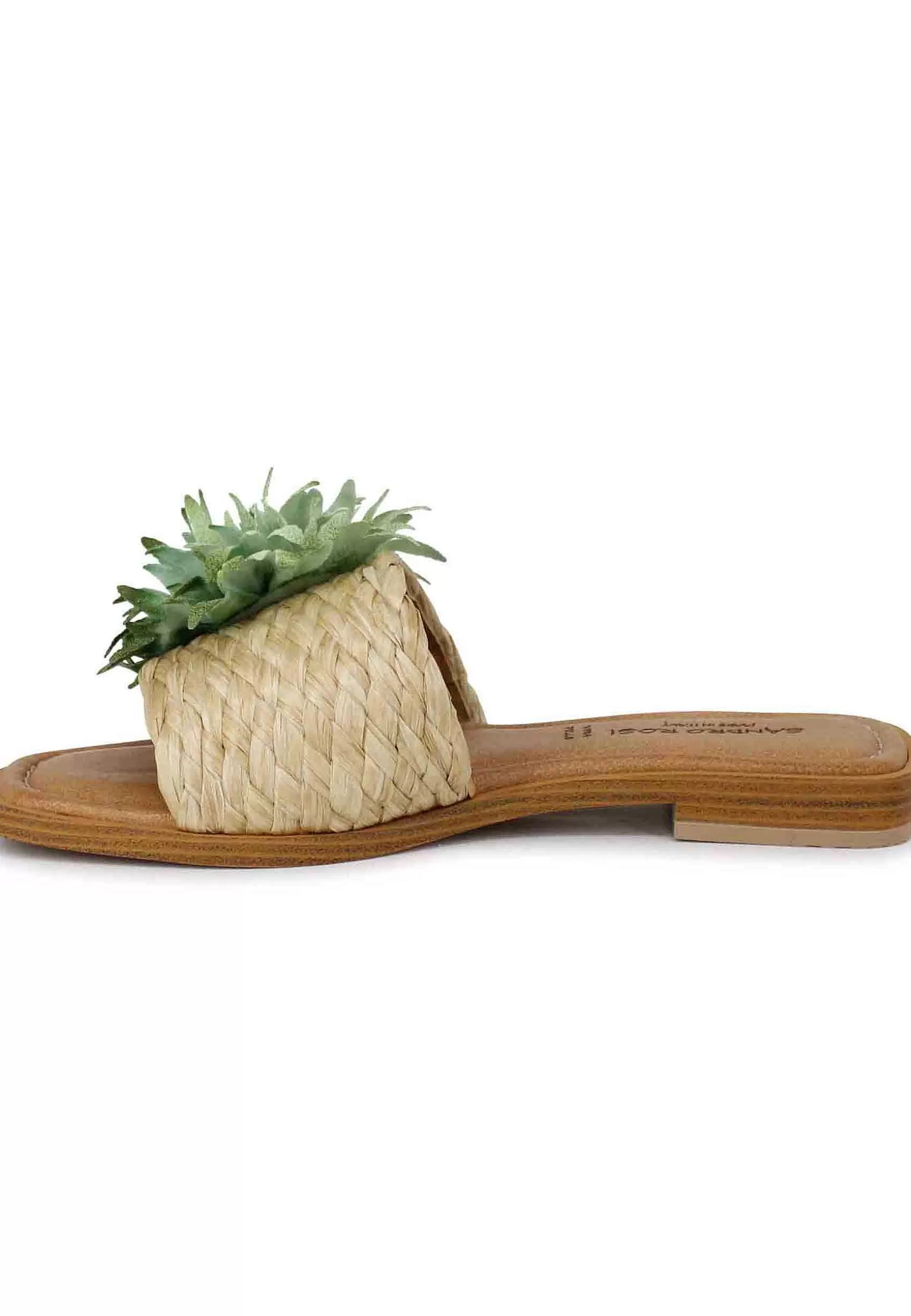 Sandali Flat Donna In Tessuto Naturale Con Fiore Verde*Sandro Rosi Fashion