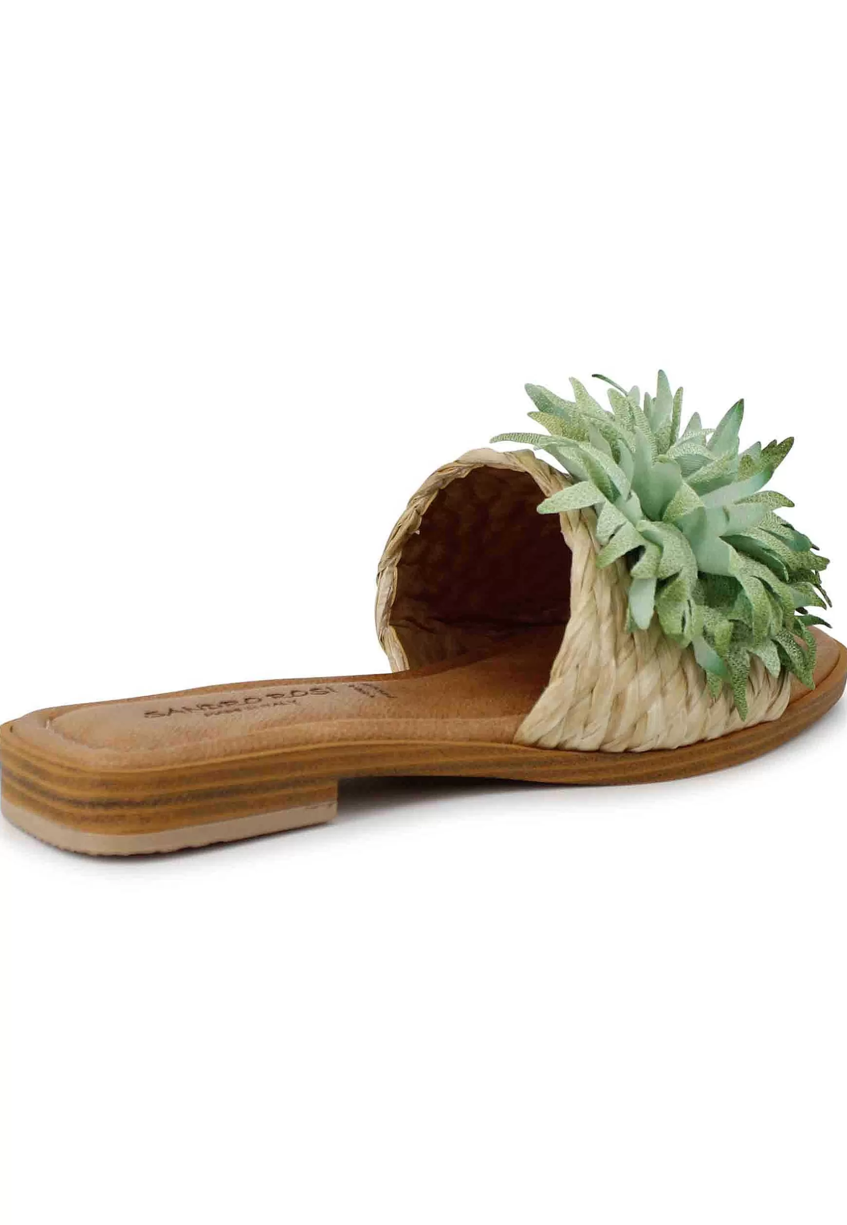 Sandali Flat Donna In Tessuto Naturale Con Fiore Verde*Sandro Rosi Fashion
