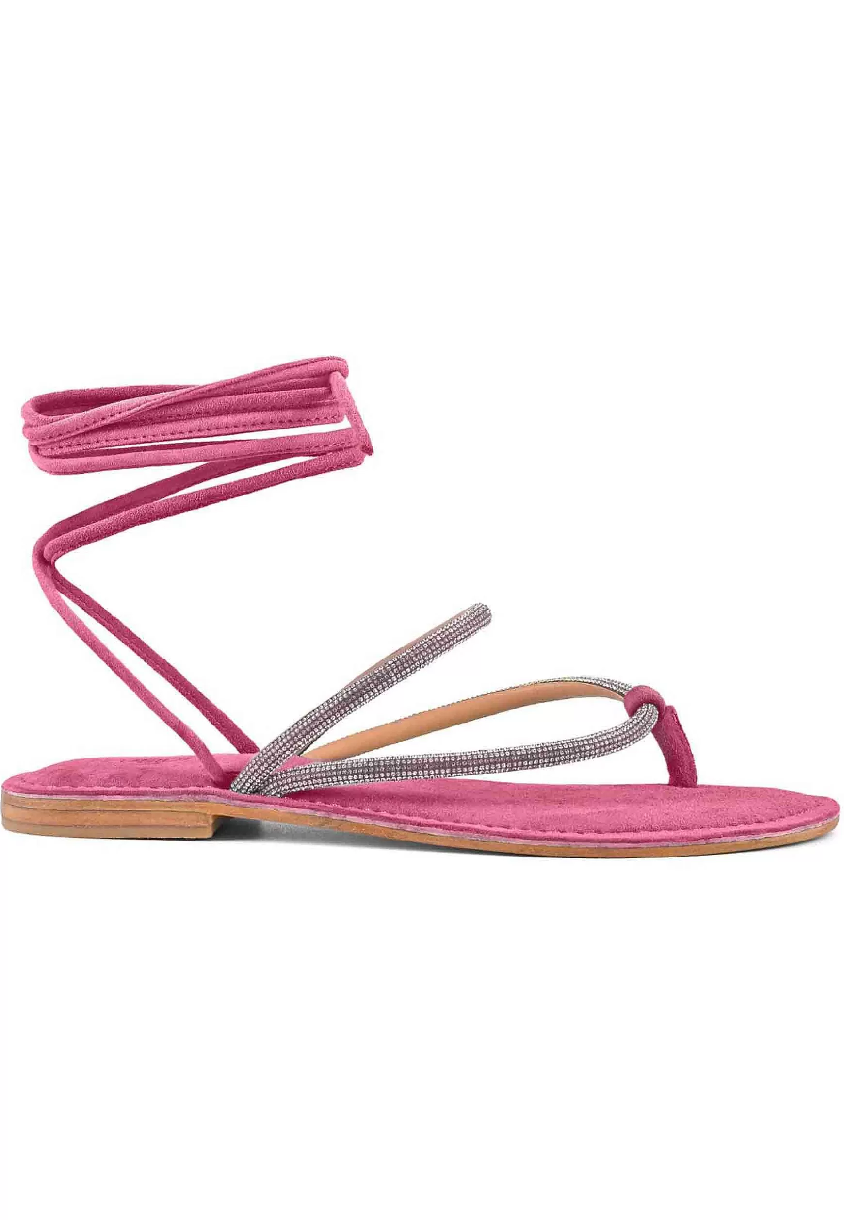 Sandali Flat Donna Infradito In Camoscio Fuxia Con Strass E Lacci Alla Caviglia*Coral Blue Cheap