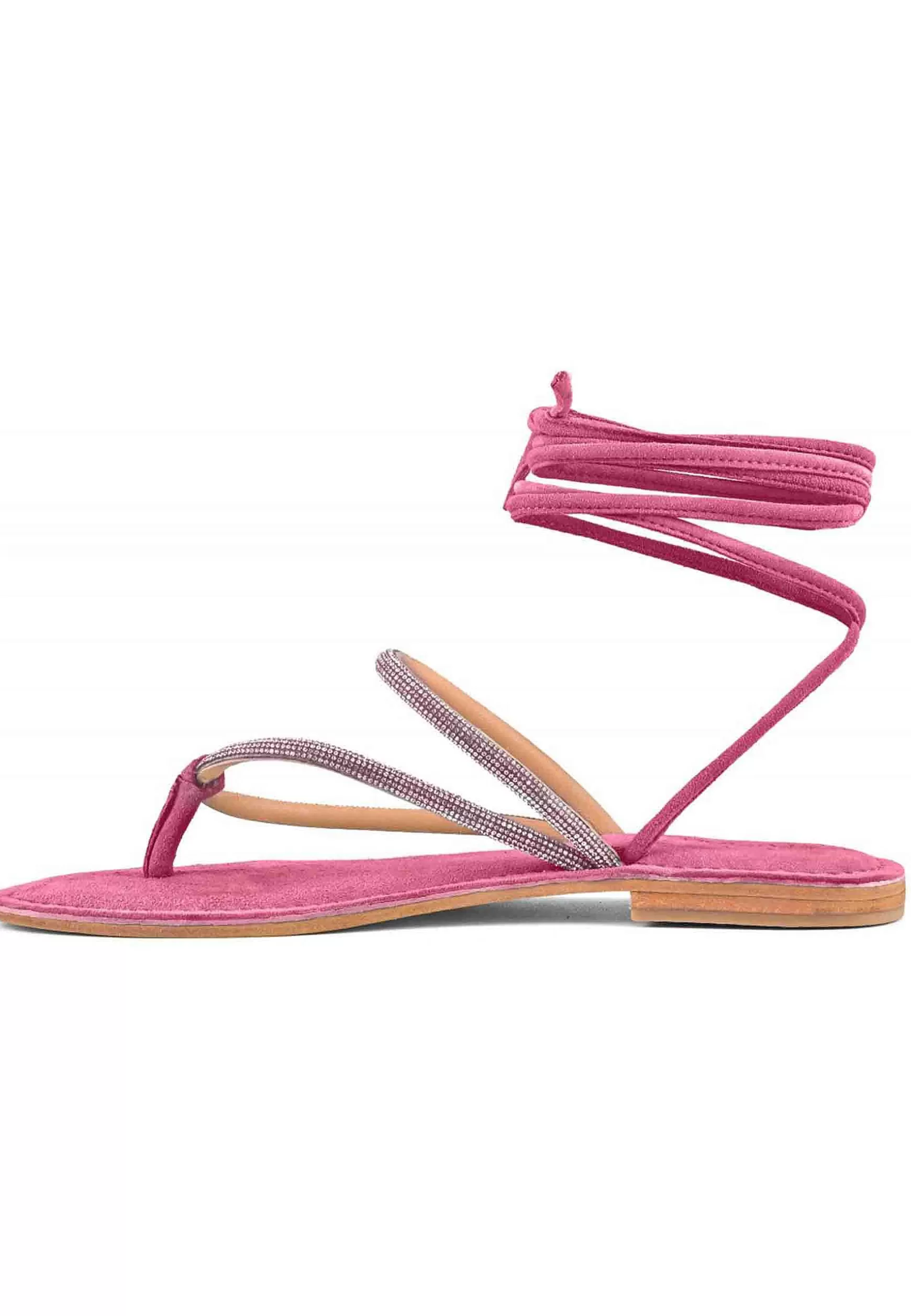 Sandali Flat Donna Infradito In Camoscio Fuxia Con Strass E Lacci Alla Caviglia*Coral Blue Cheap