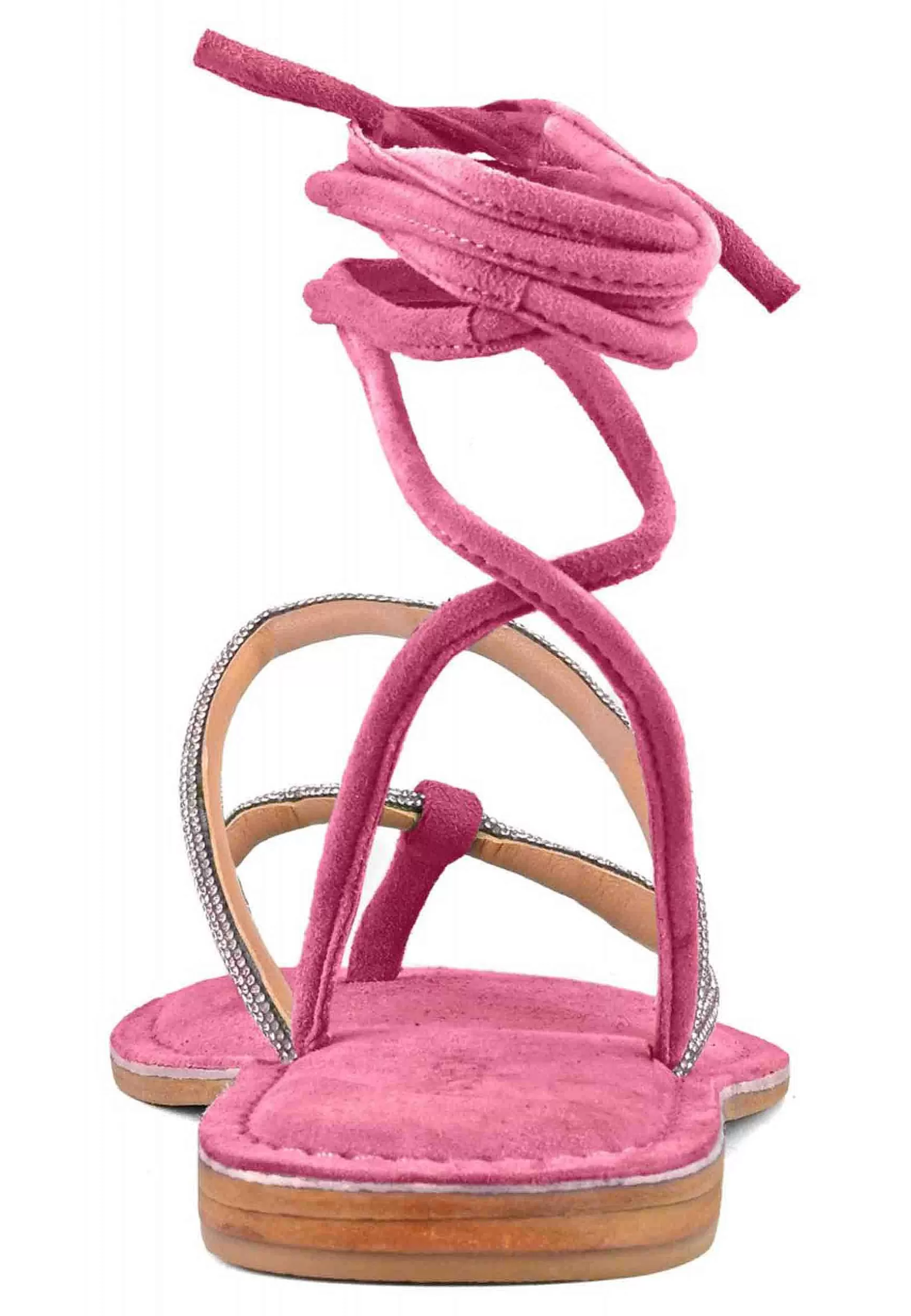 Sandali Flat Donna Infradito In Camoscio Fuxia Con Strass E Lacci Alla Caviglia*Coral Blue Cheap