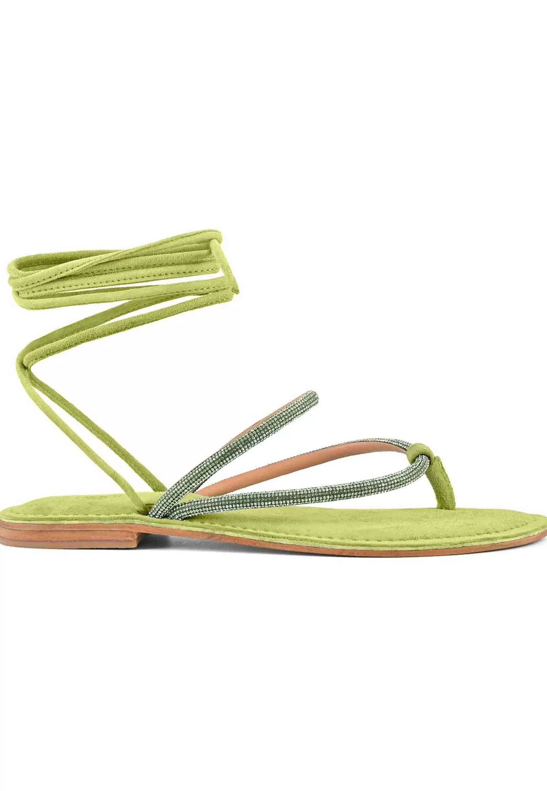 Sandali Flat Donna Infradito In Camoscio Verde Con Strass E Lacci Alla Caviglia*Coral Blue Clearance
