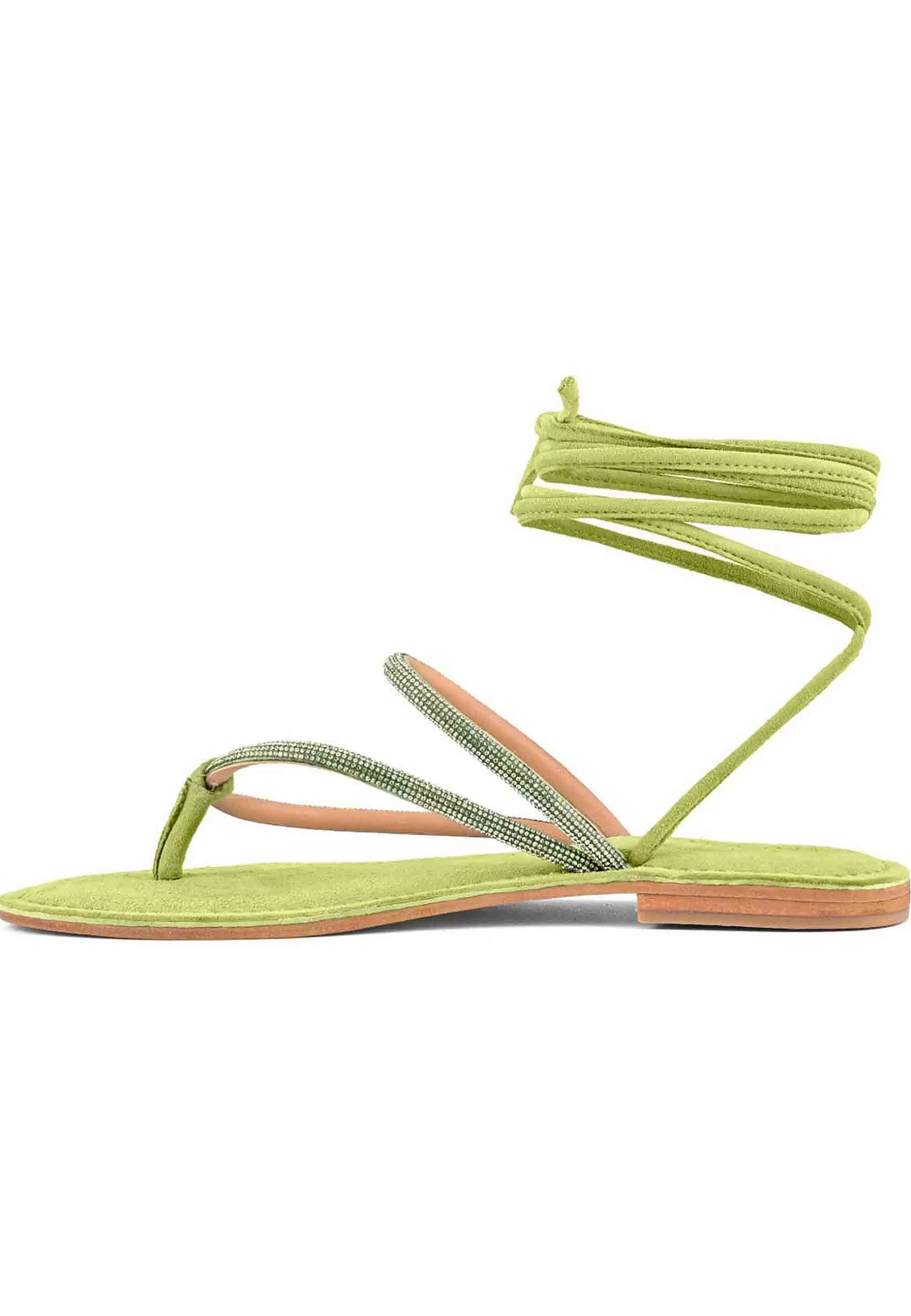 Sandali Flat Donna Infradito In Camoscio Verde Con Strass E Lacci Alla Caviglia*Coral Blue Clearance